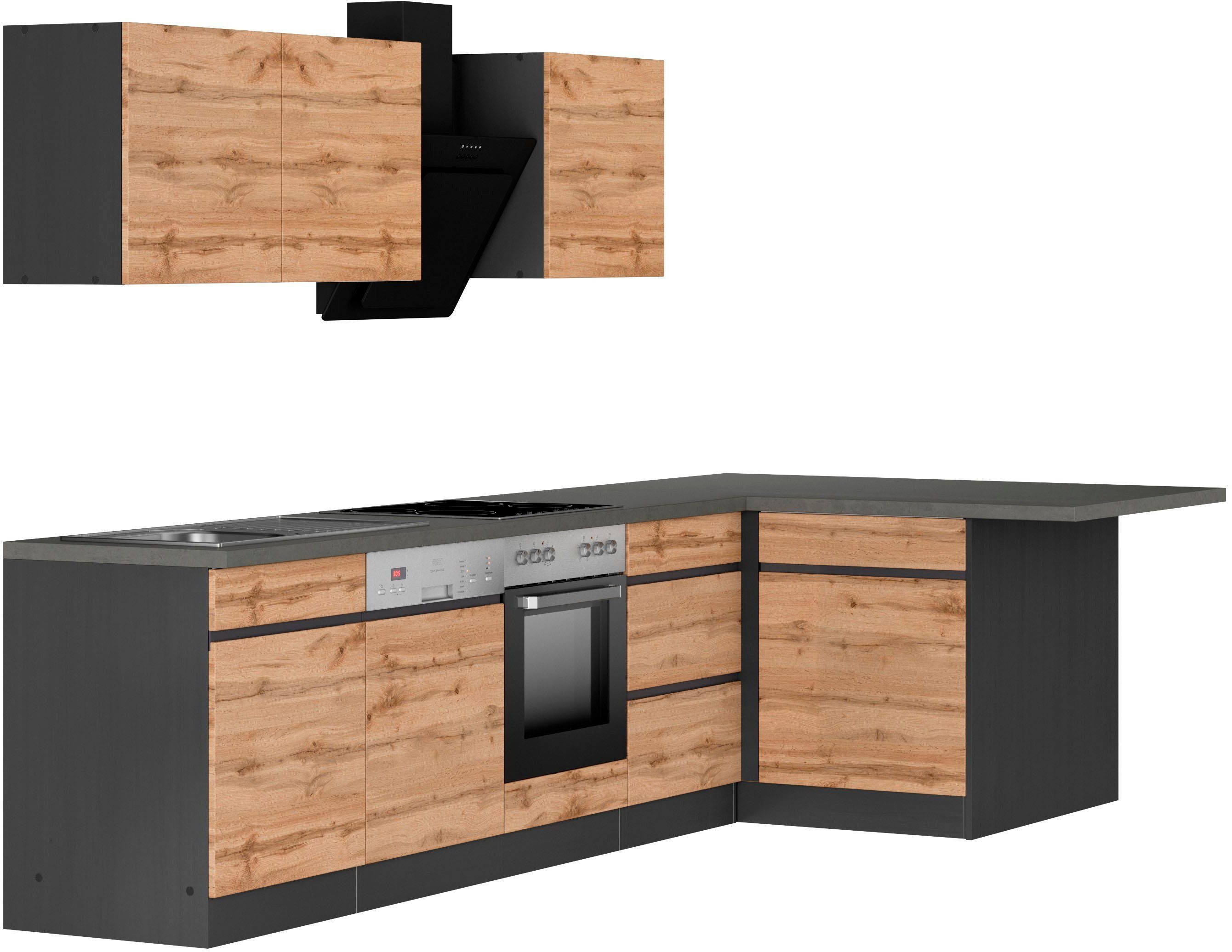 KOCHSTATION Winkelküche KS-Riesa, Stellbreite 340x150 cm, wahlweise mit oder ohne E-Geräte