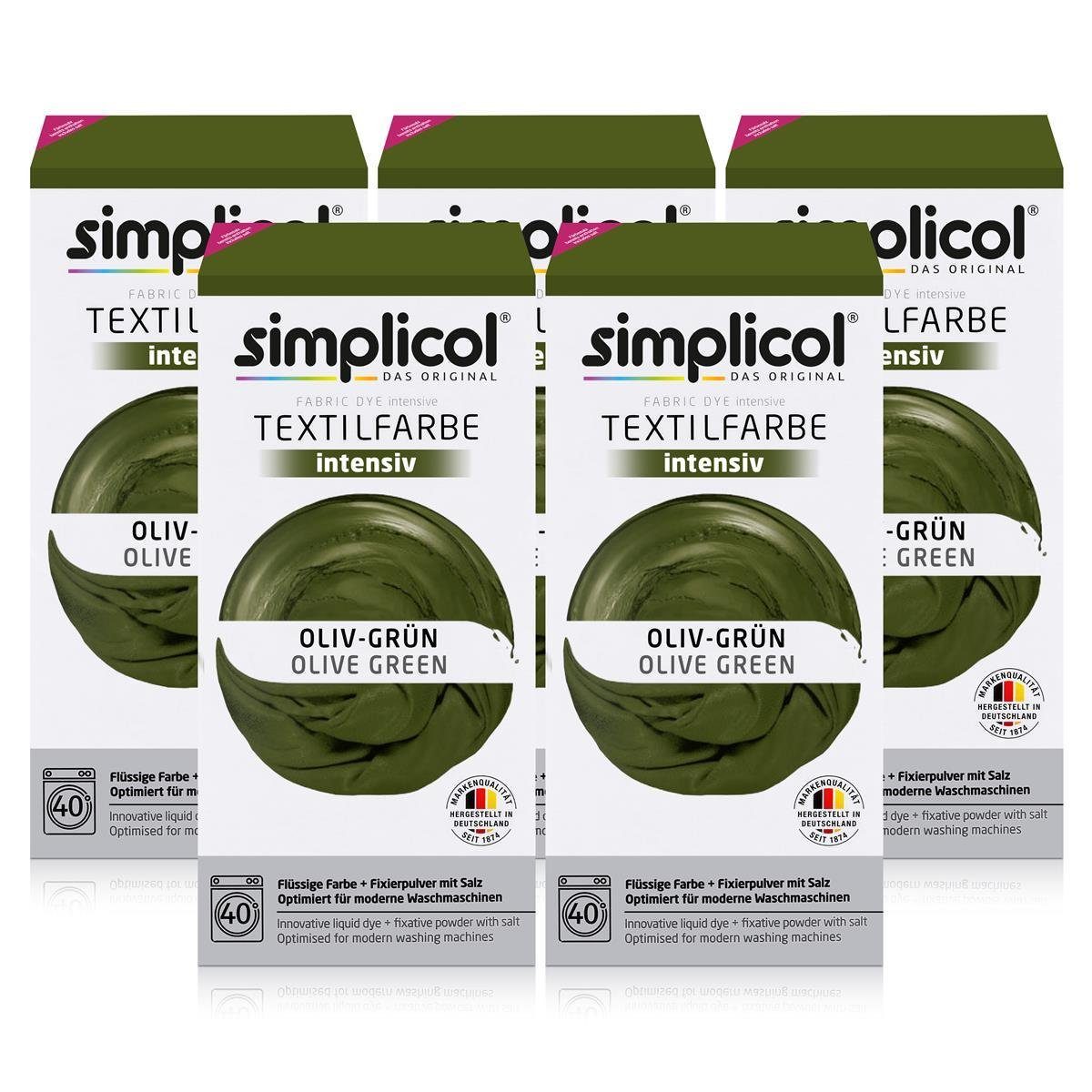 Textilfarbe Simplicol Textilfarbe intensiv Oliv-Grün - Einfaches Färben (5er Pack)
