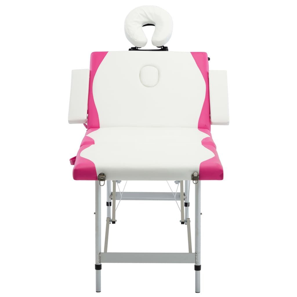 vidaXL Massageliege, Massageliege Klappbar 4-Zonen Aluminiumgestell Weiß und Rosa