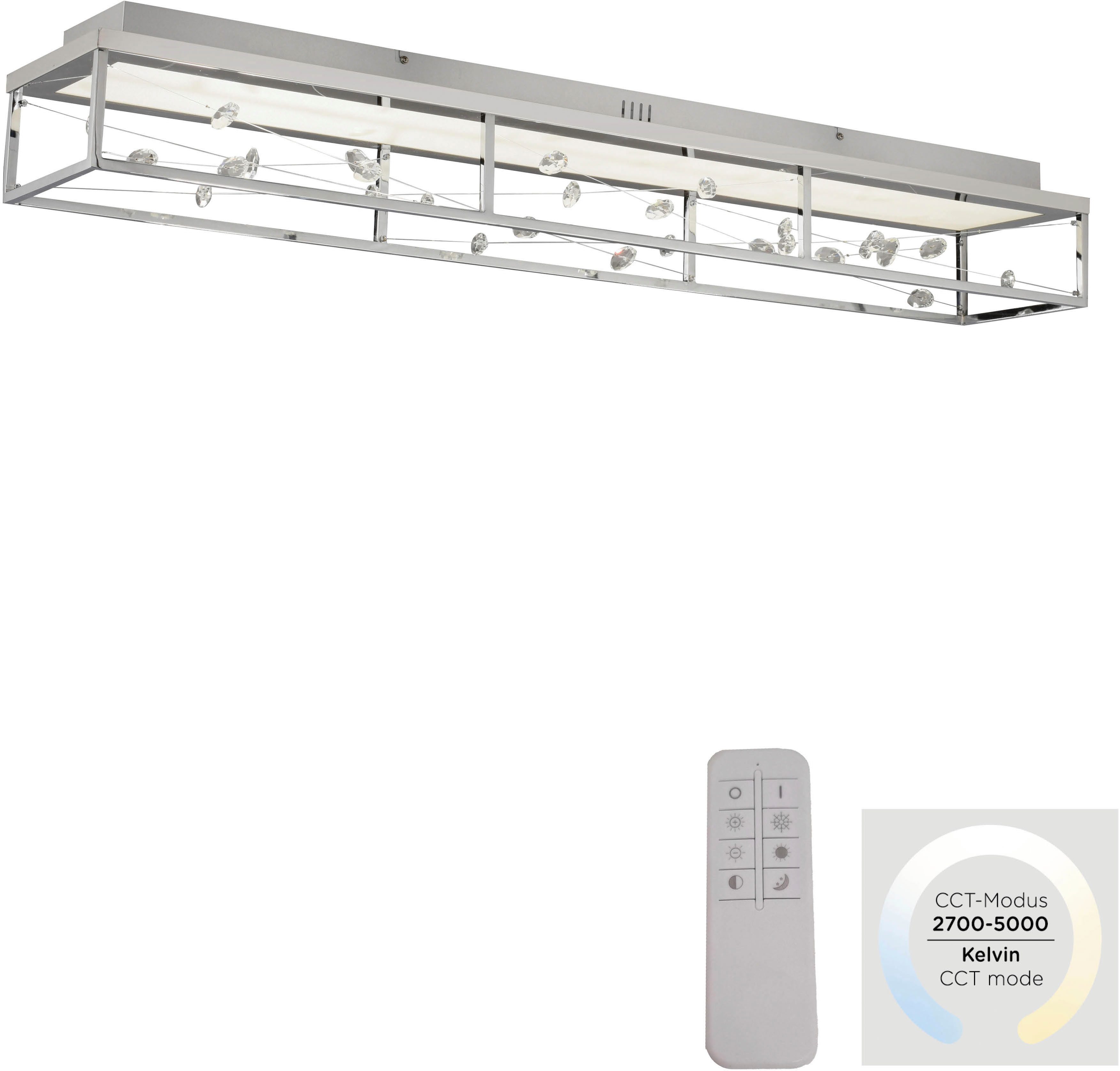 Paul Neuhaus LED Deckenleuchte SKINA, CCT - über Fernbedienung, LED fest integriert, warmweiß - kaltweiß, Funk-FB, CCT 2700-5000K, dimmbar, Memory, Kristall-Lichtspiel