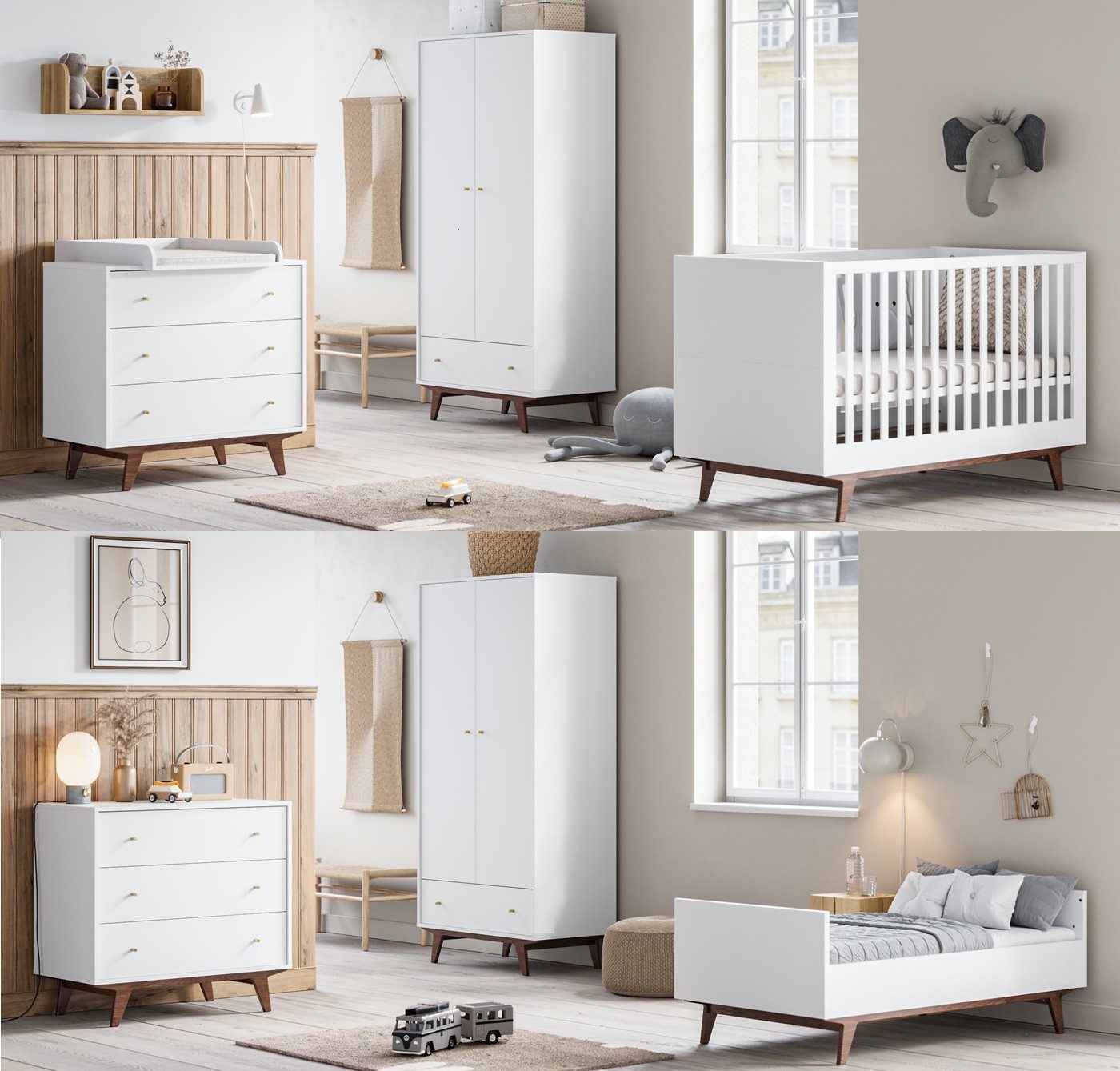 QMM TraumMöbel Babyzimmer-Komplettset Babyzimmer komplett Set Maddy Kleiderschrank Kommode Wickelaufs Bett, (4-tlg)