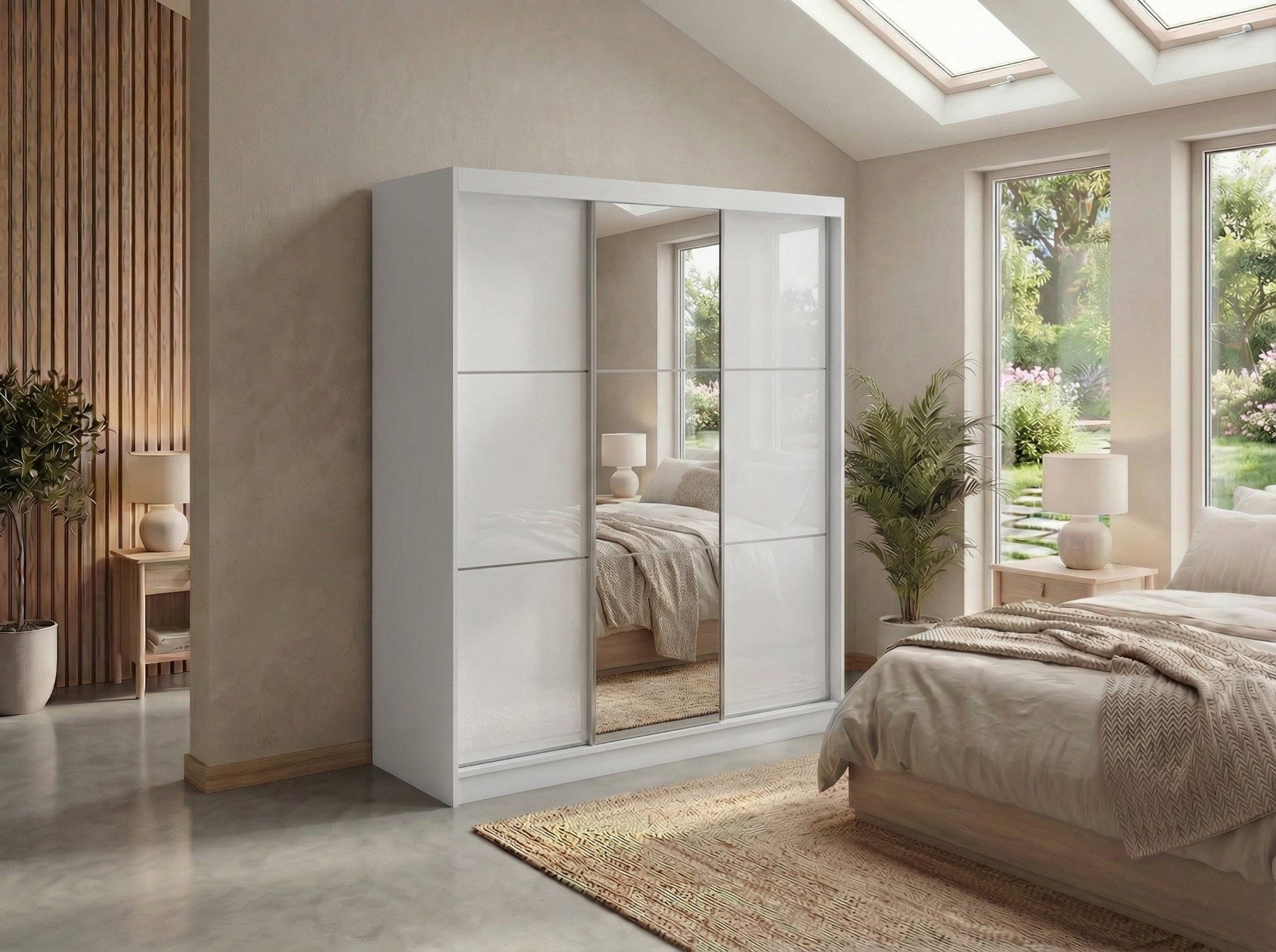 MKS MÖBEL Schiebetürenschrank WALENCJA 180 (Kleiderschrank mit Spiegel und Lacobel, Schubladen, Schwebetürenschrank) Kleiderschrank mit Stauraum, 216 cm hoch, 61 cm tief