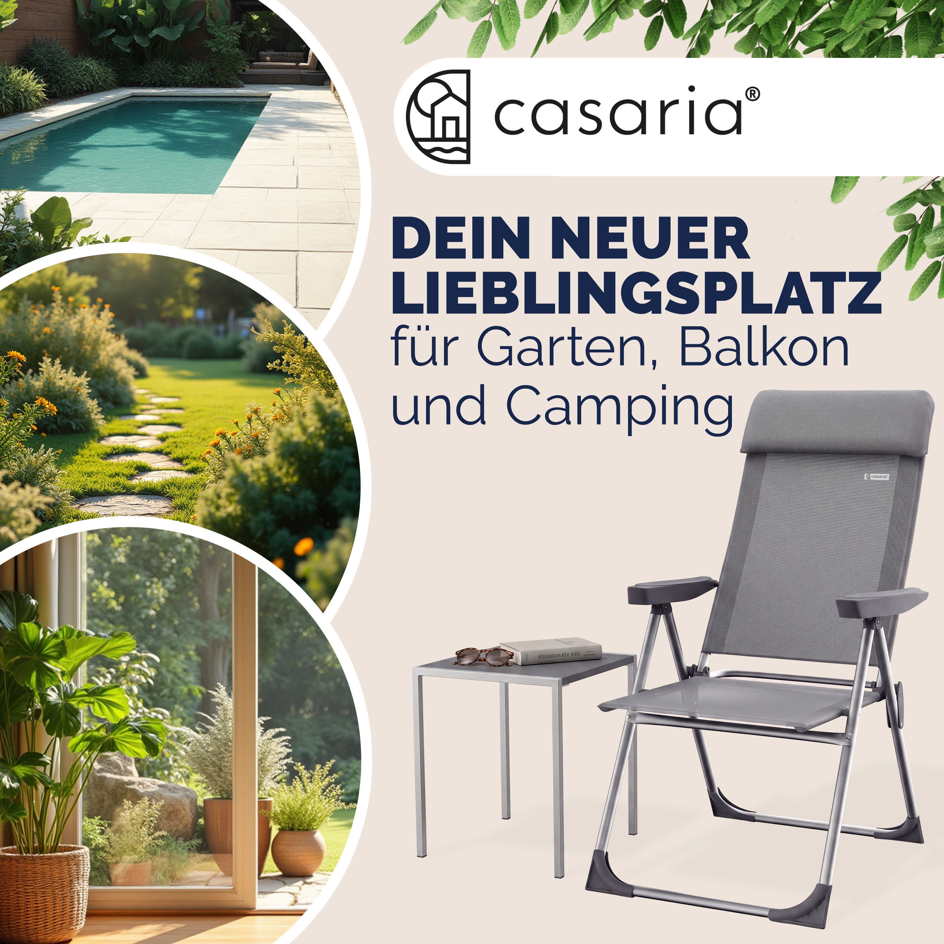 Casaria Gartenstuhl (2 St), 2er Set Hochlehner 6-fach Verstellbar Alu Klappbar mit hoher Lehne