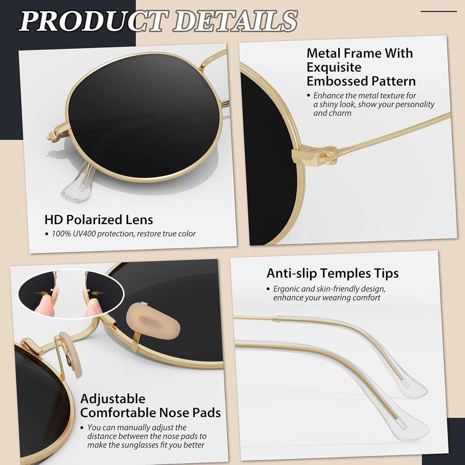 LuxusKollektion Retrosonnenbrille Sonnenbrille Retro Rund Polarisiert Gold Rosa (Gespiegelte Linse)