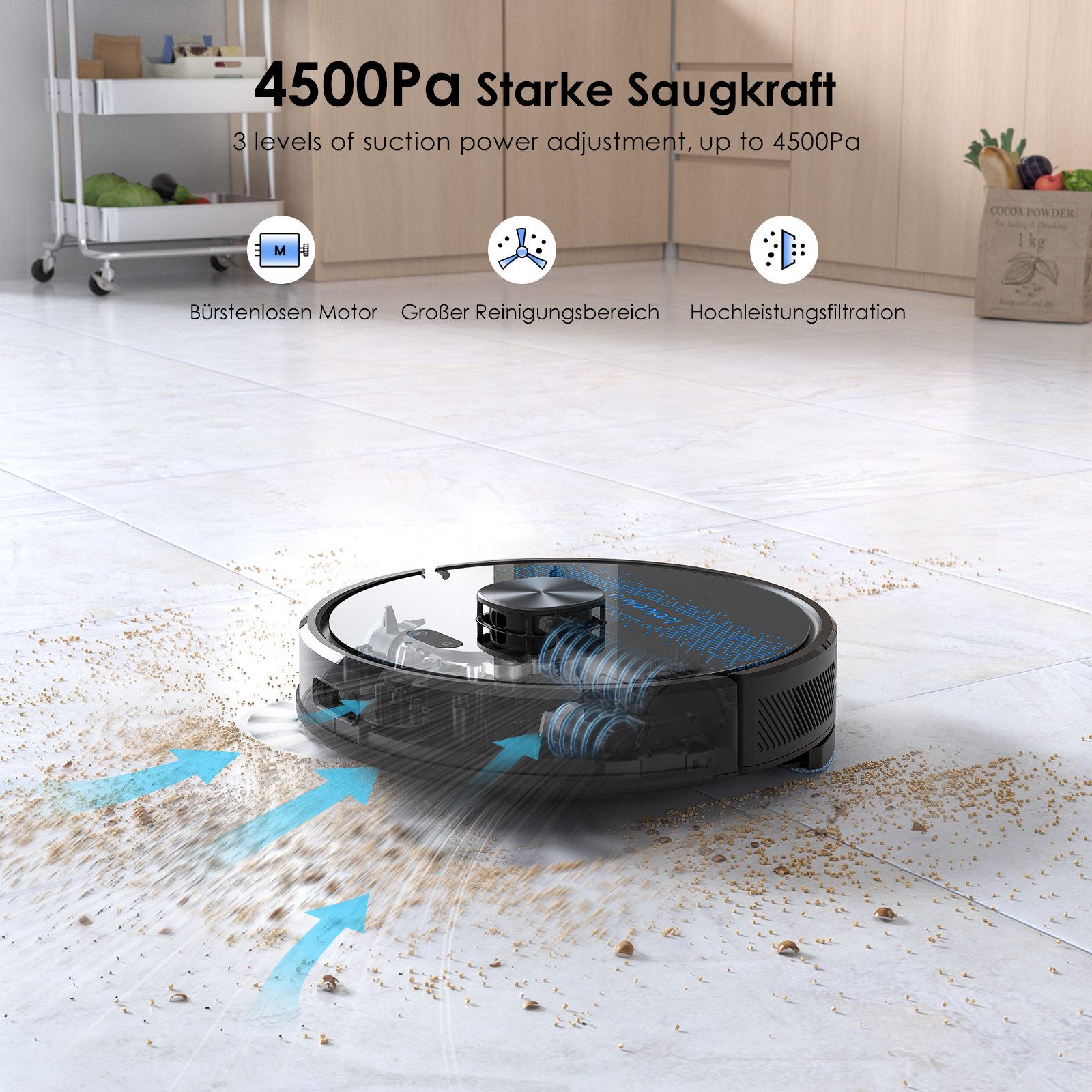 lubluelu Saugroboter SL60 Max mit Wischfunktion Staubsauger Roboter mit 2.5L Absaugstation, 42 W, mit Beutel, 60 Tage freihändiges Reinigen,Automatische Staubauffang/Aufladen