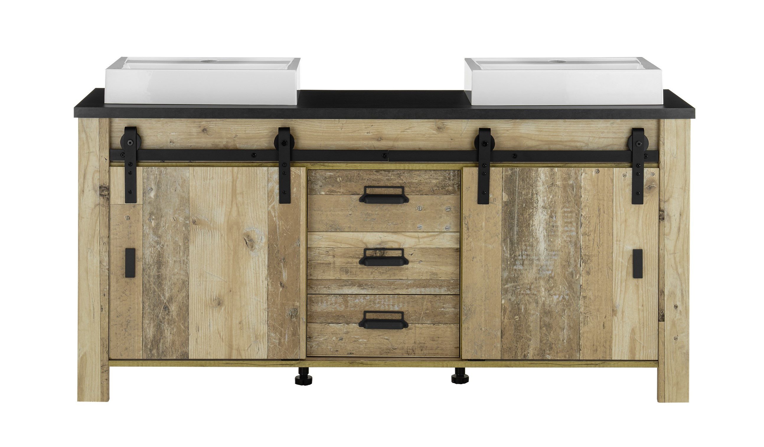 99rooms Waschbeckenunterschrank Woodsher (Waschbeckenunterschrank) mit 3 Schubladen, 4 Fächer, 2 Drehtüren, Waschbecken inklusiv