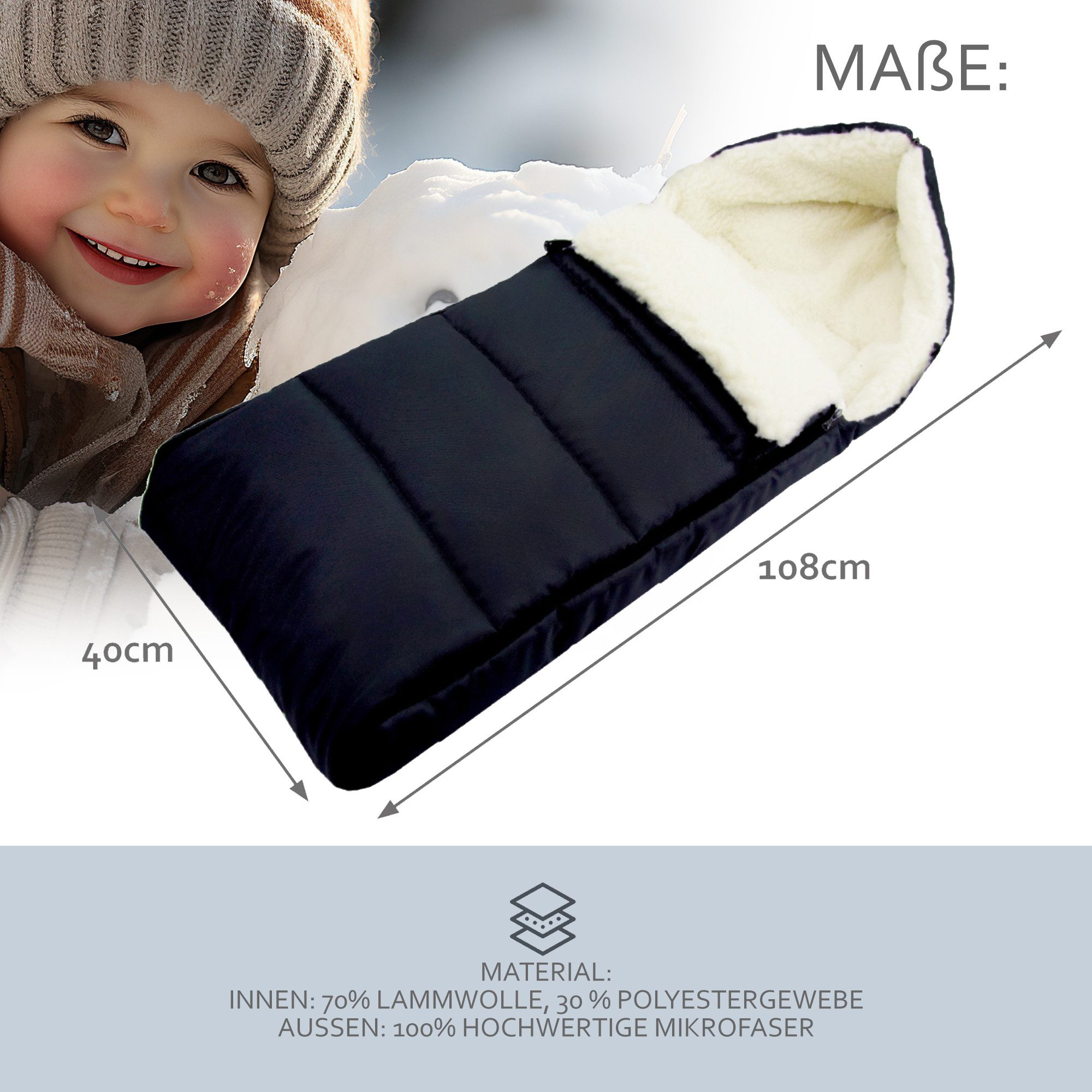 BambiniWelt by Rafael K. Fußsack Winterfußsack Babyfußsack Fußsack Kinderwagen Wolle 108cm LINIERT, universal – Bild 5 von 5