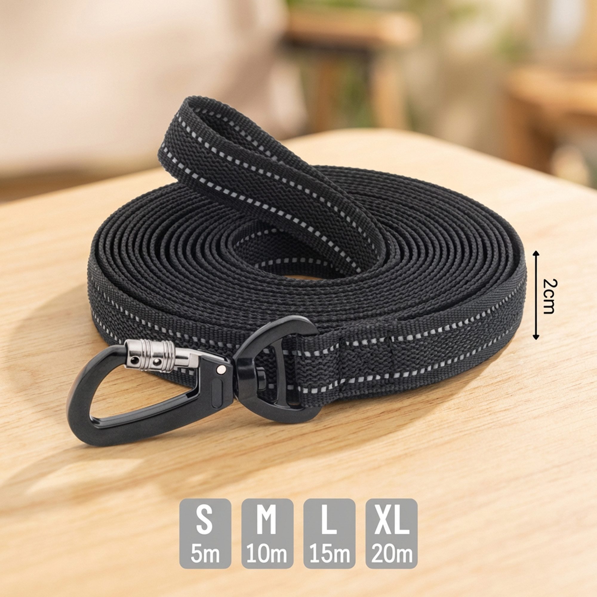 belviona Schleppleine, Hundeleine gummiert mit drehbarem Sicherheitskarabiner 15 m schwarz, Nylon (1-tlg), mit Handschlaufe, rutschfest, reflektierend & stabil