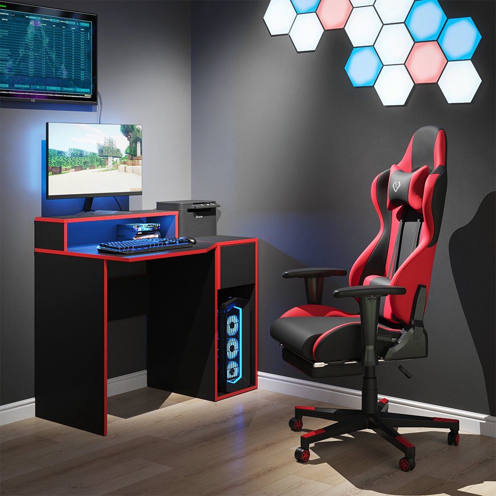 Vicco Gamingtisch Gaming Desk- Set Schreibtisch Gamertisch Kron Schwarz Rot Set 7