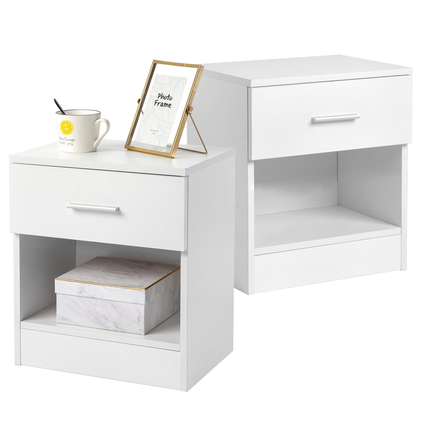 VINGLI Nachttisch Kleiner Beistelltisch Weiß, Nachtschrank mit Schubladen, günstig online kaufen