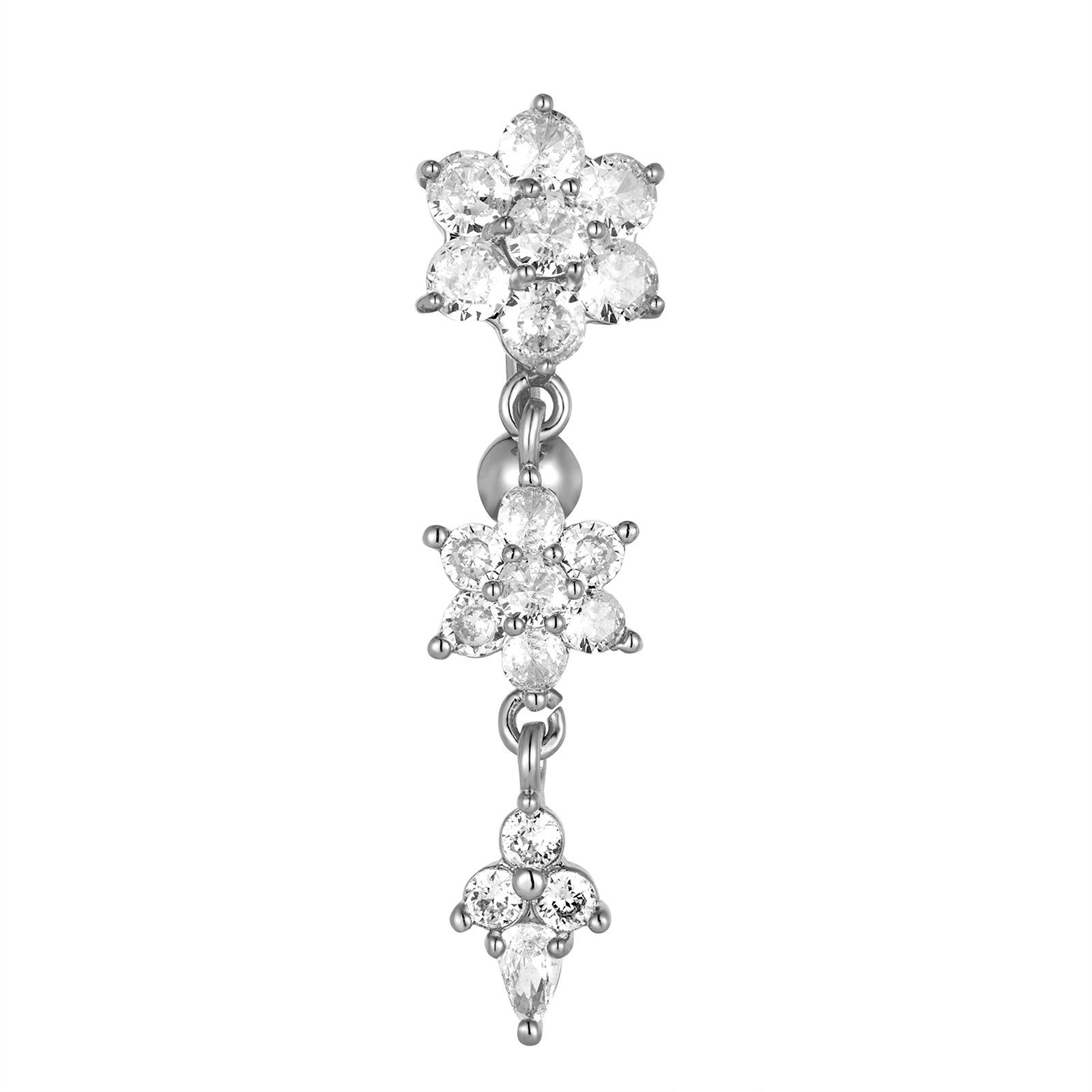 Karisma Schmuck Bauchnabelpiercing Edelstahl Bananabell Top Down Anhänger Weiss Zirkonia HB552