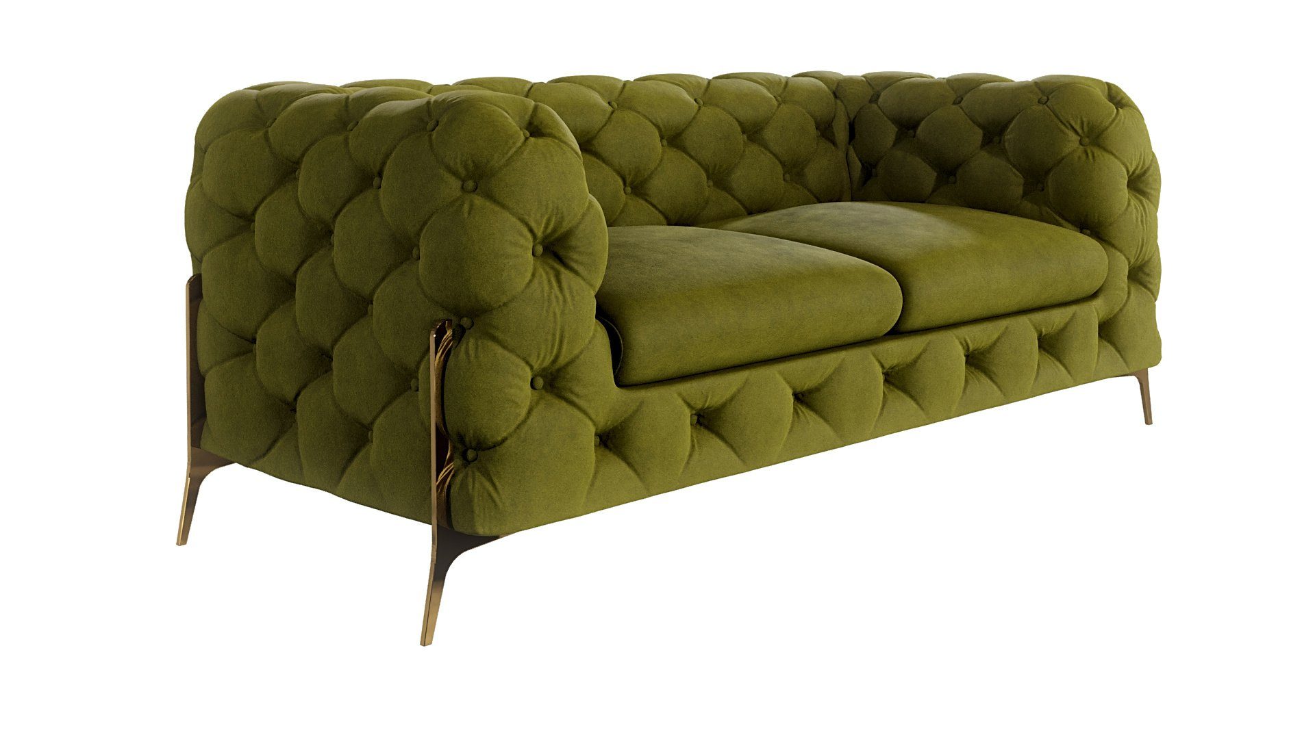 S-Style Möbel 2-Sitzer Ashley Chesterfield Sofa mit Goldene Metall Füßen, mit Wellenfederung Olive