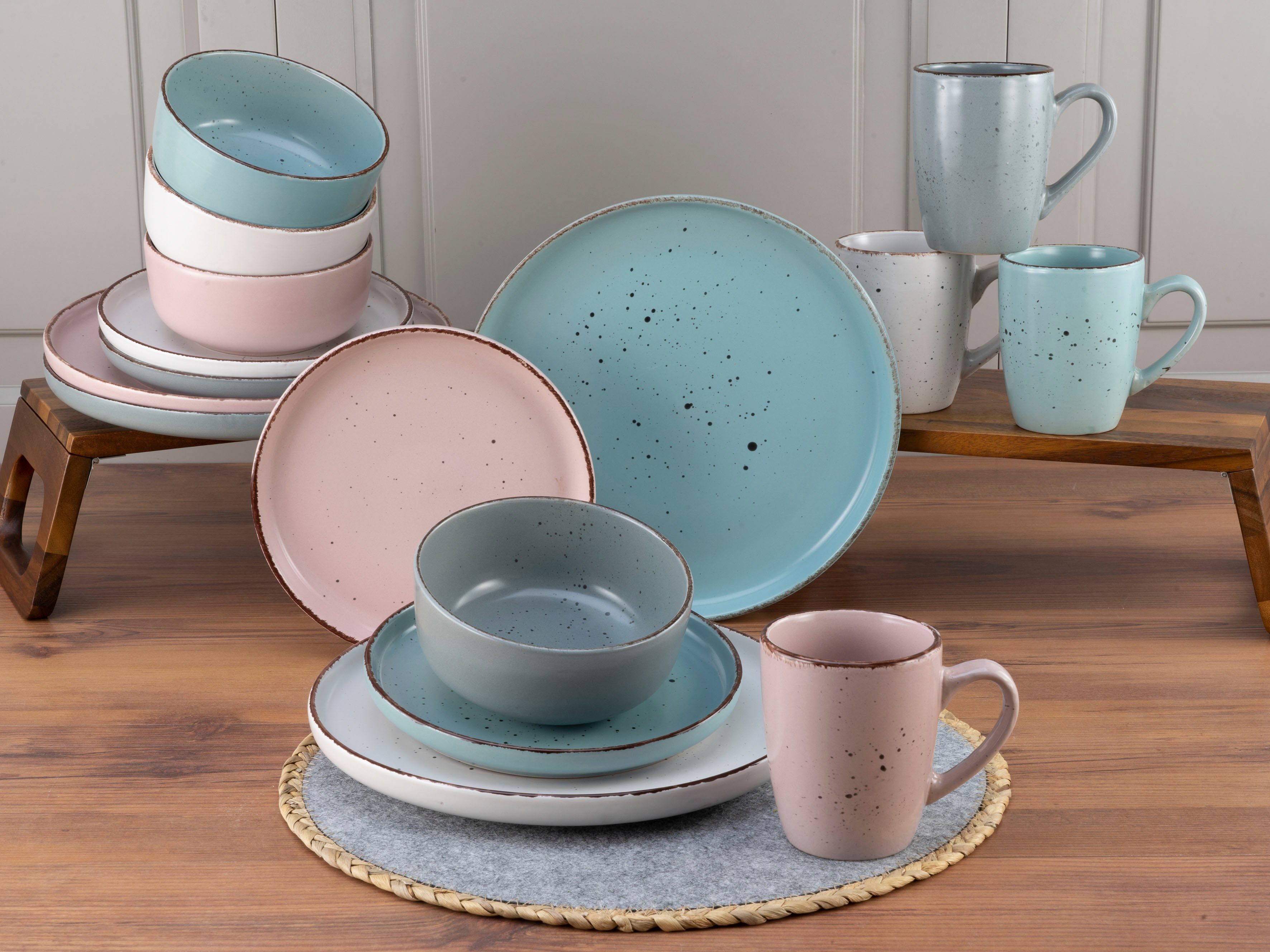 creaTable Kombiservice Geschirr-Set Modern Fashion (16-tlg), 4 Personen, Steinzeug, Service, unregelmäßige Sprenkel, 16 Teile, für 4 Personen – Bild 4 von 5