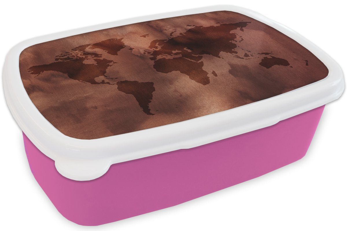 Lunchbox - Erwachsene, Sepia Brotdose Kinder, Kunststoff, Brotbox Mädchen, Textil, Weltkarte MuchoWow - Snackbox, rosa (2-tlg), Kunststoff für