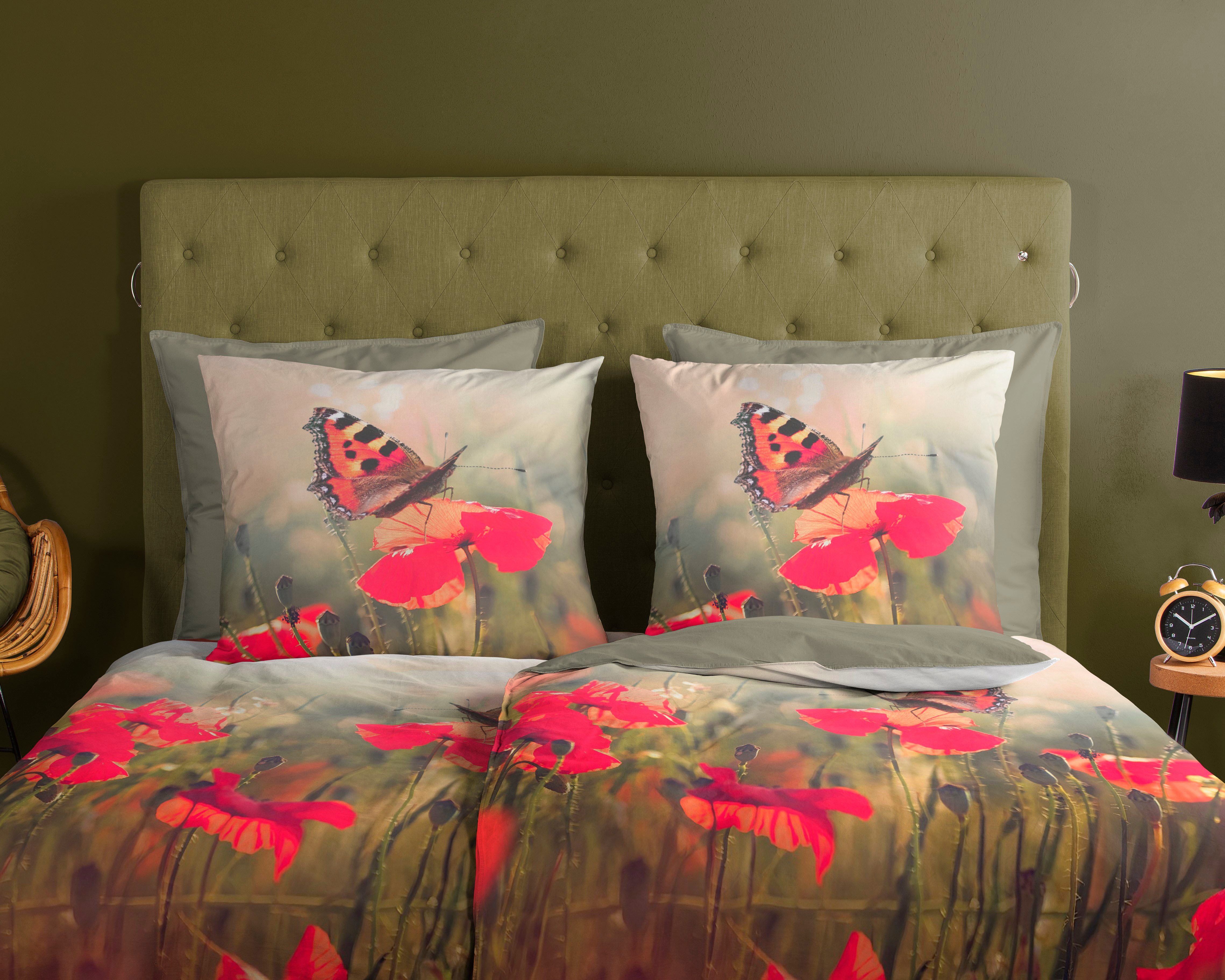 good morning Wendebettwäsche Poppies, Renforcé, 2 teilig, 100% Baumwolle, 135x200, 2 Teilig, Reißverschluss, Wendeoptik, Poppy