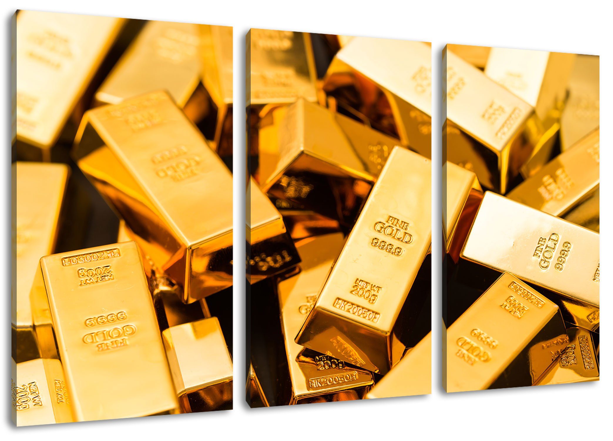 Leinwandbild Eine Menge an Goldbarren