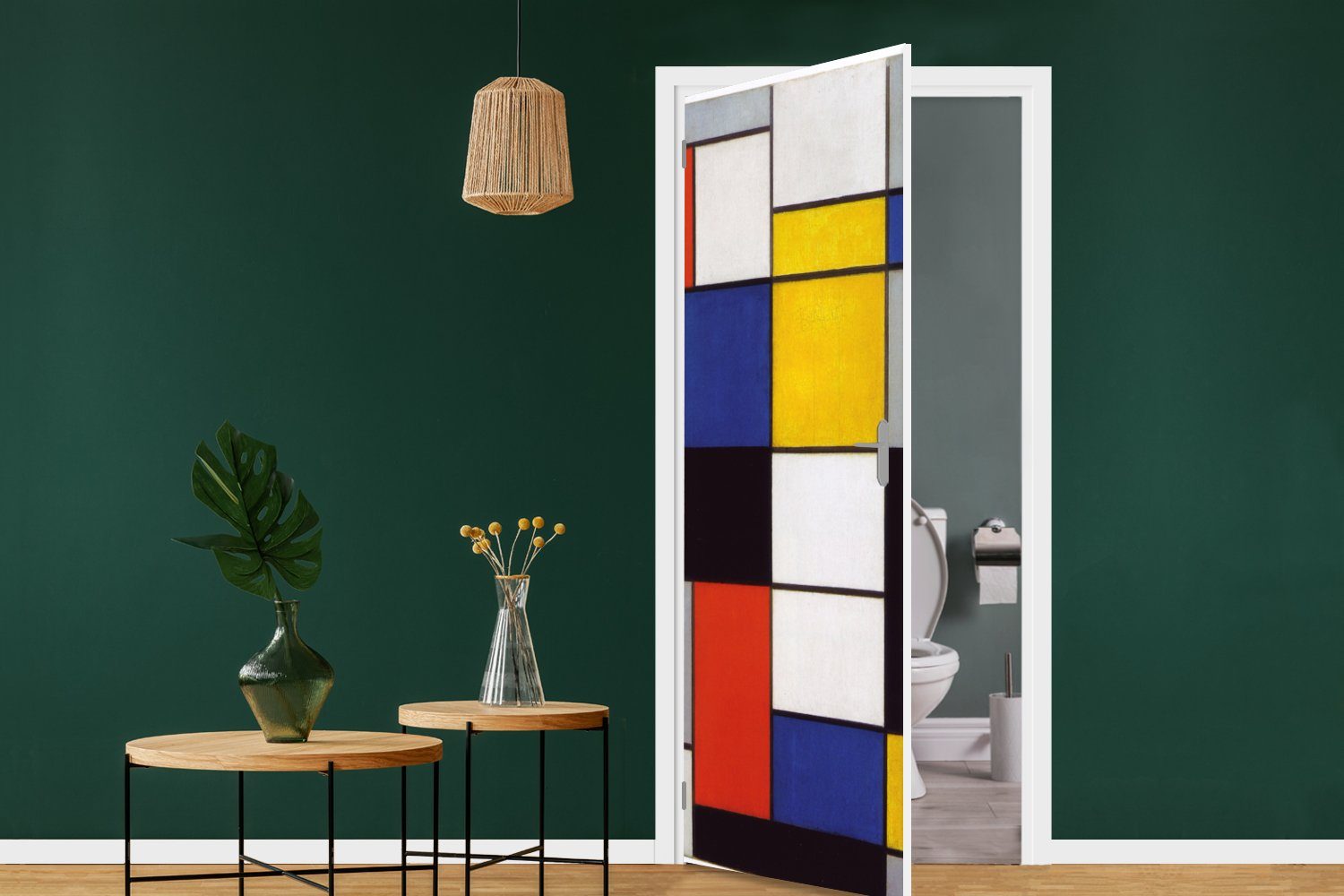 Mondrian, bedruckt, - cm für Matt, Fototapete A MuchoWow Piet (1 Türtapete St), 75x205 Komposition Tür, Türaufkleber,