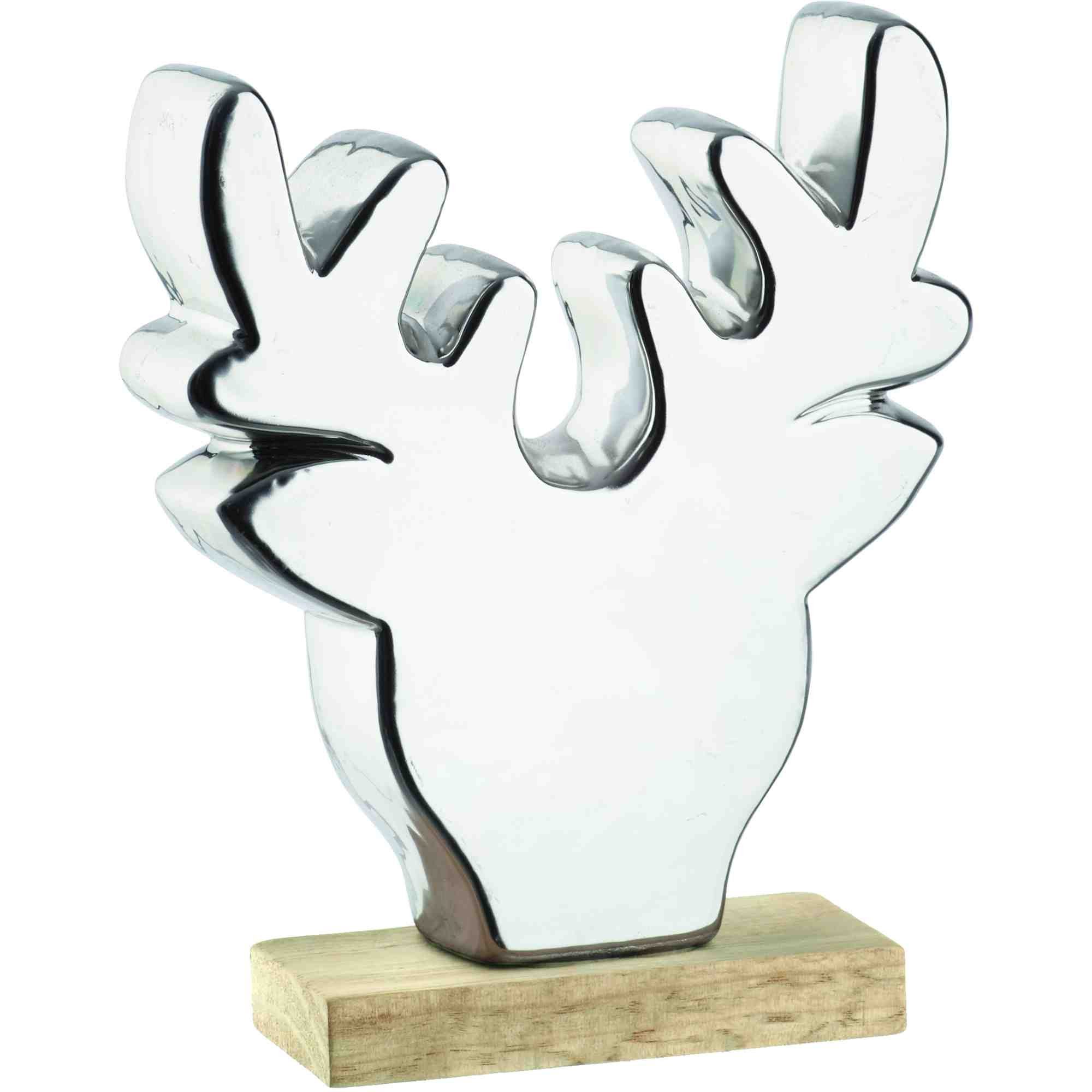 B&S Weihnachtsfigur Dekofigur Weihnachtlich Elchkopf auf Holzfuß H 17 cm