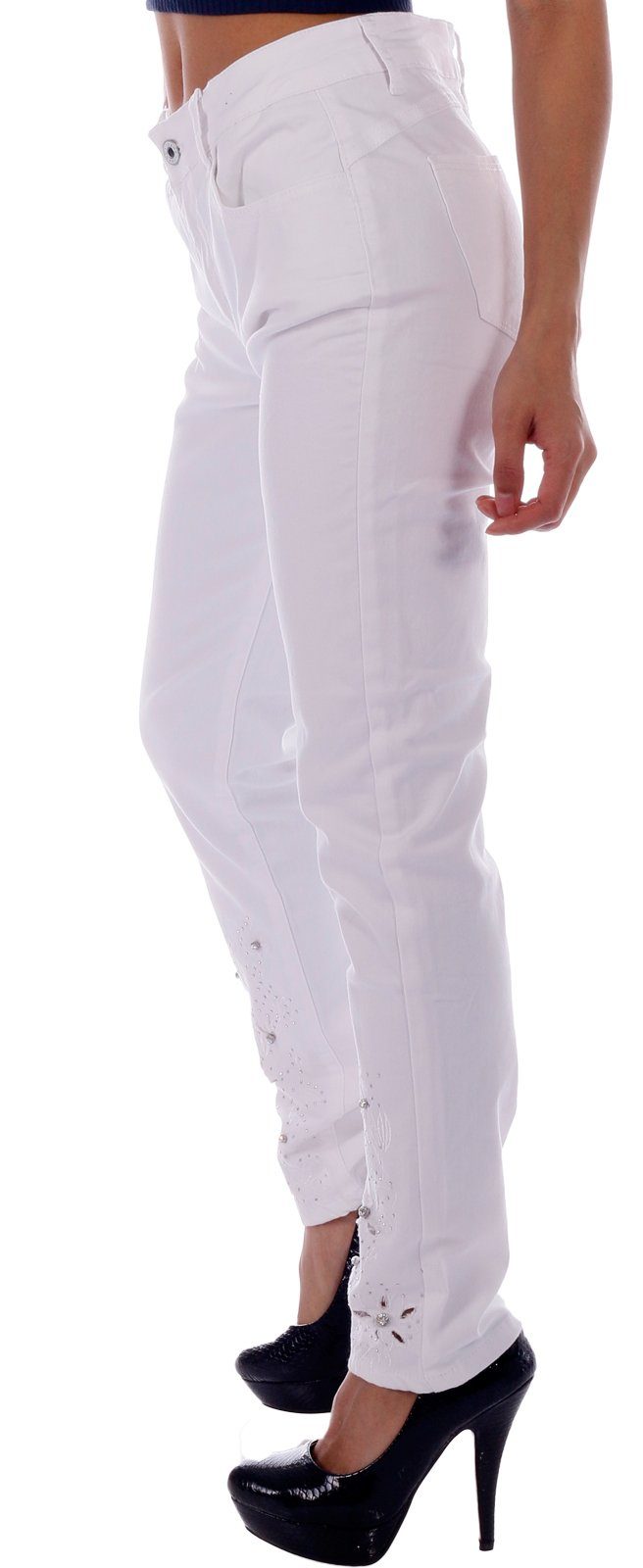 mit Applikationen Stickerei-Bling in Moda Jeans Bootcut-Jeans Vintage Farben Weiß Charis