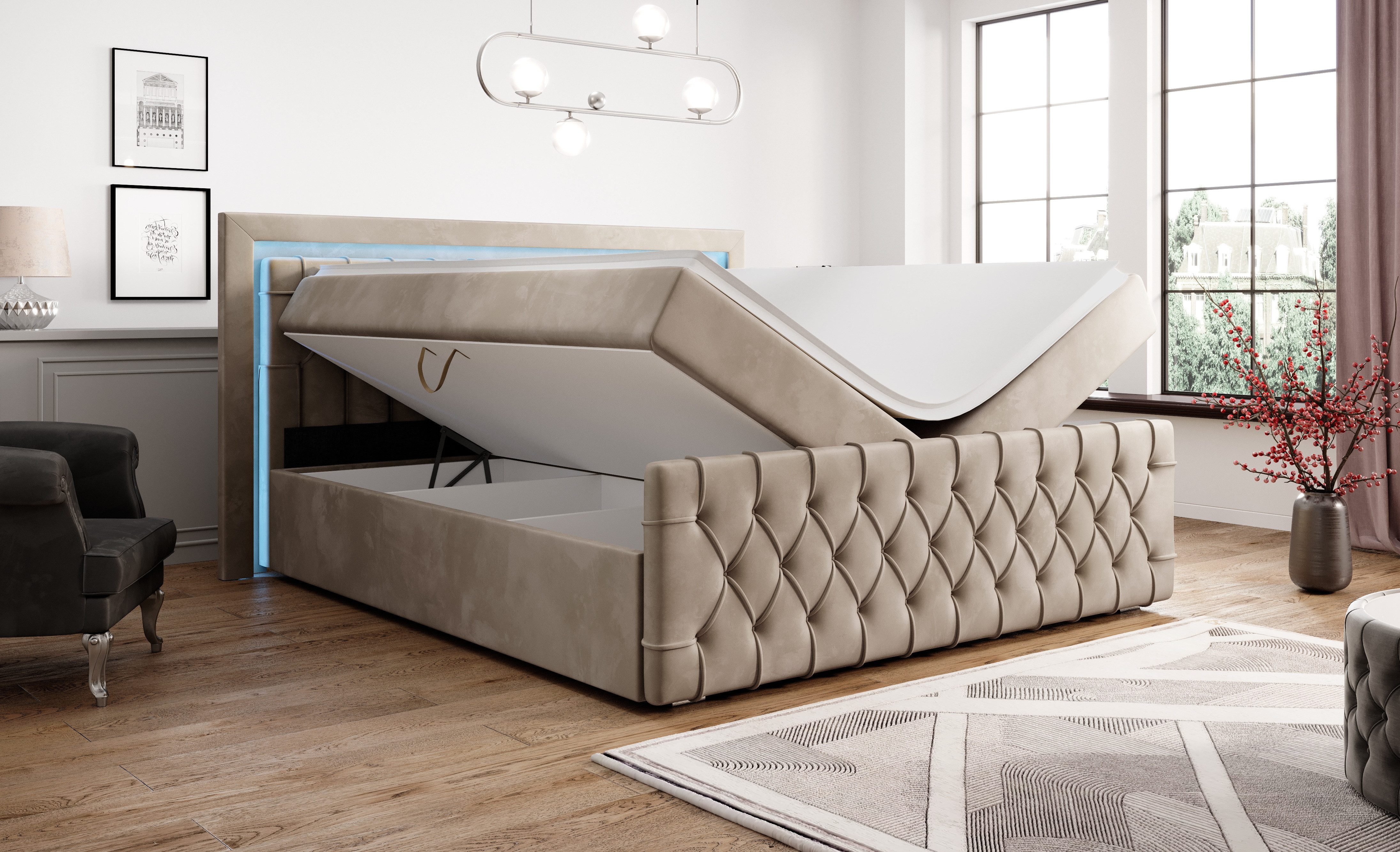 PROMETO Möbel Boxspringbett mit 7-Zonen Taschenfederkernmatratze, 180x200 cm Bettkasten Acosta, 7-Zonen-Taschenfederkernmatratze, Topper, 2 Bettkästen