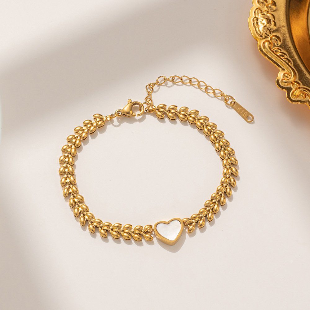ENGELSINN Goldarmband (1-tlg), Armband Gold Armreif feines Armkette Perlmutt Kettenarmband Herz inkl. Geschenkbox