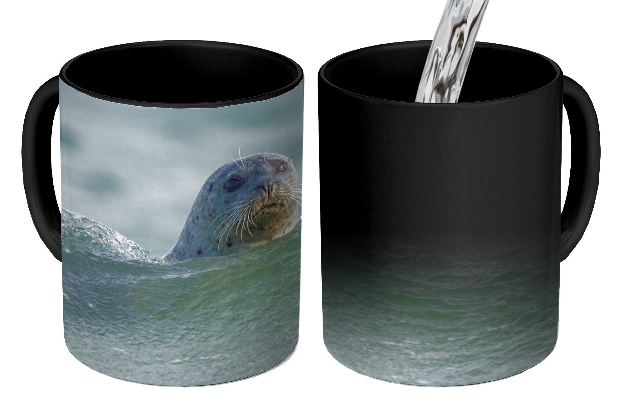 Wasser, Nordsee Teetasse, Keramik, - MuchoWow Kaffeetassen, Zaubertasse, Seehund Tasse Farbwechsel, - Geschenk