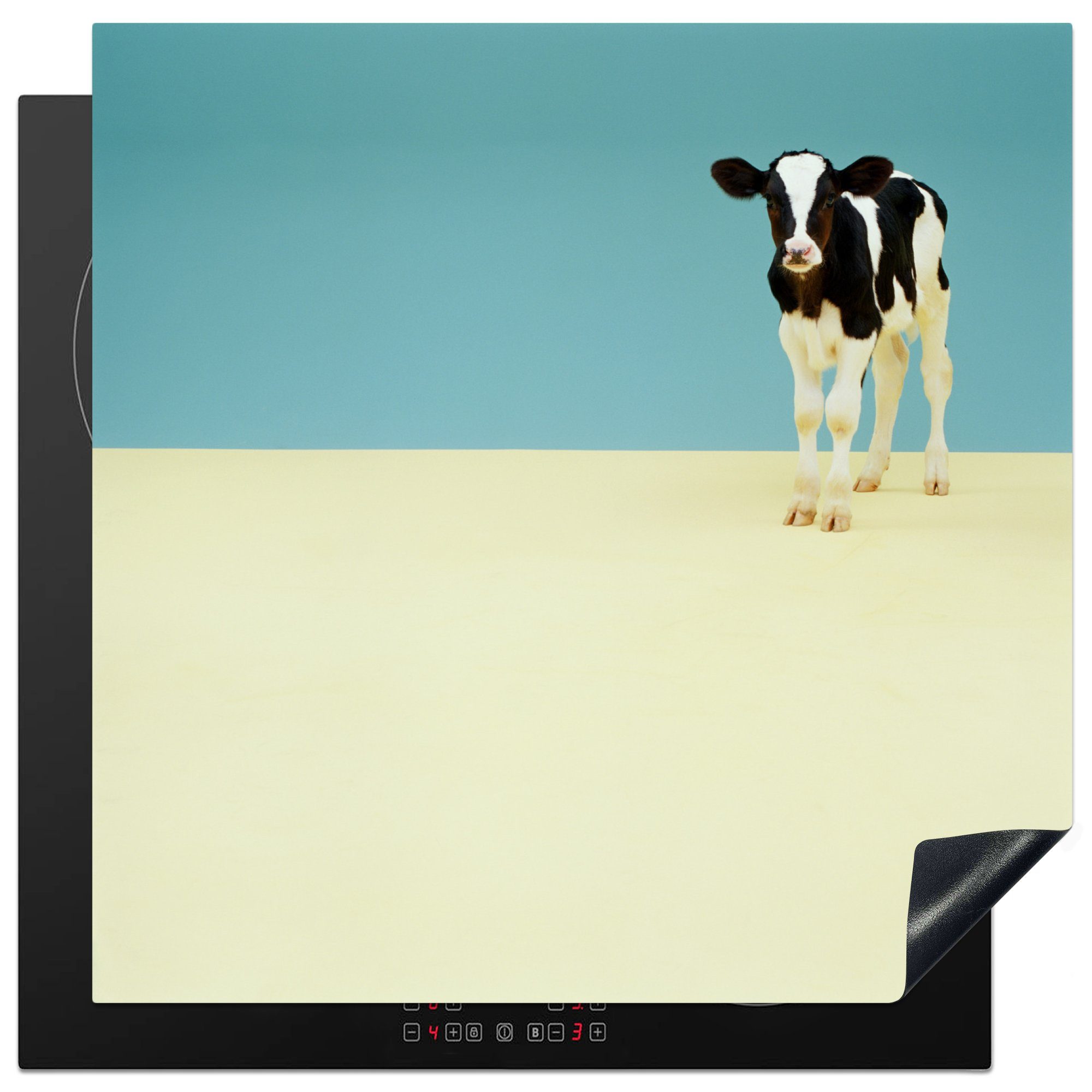 Herdblende-/Abdeckplatte - Vinyl, Friesland, Arbeitsplatte MuchoWow - (1 küche Ceranfeldabdeckung, Kuh Kalb cm, tlg), für 78x78