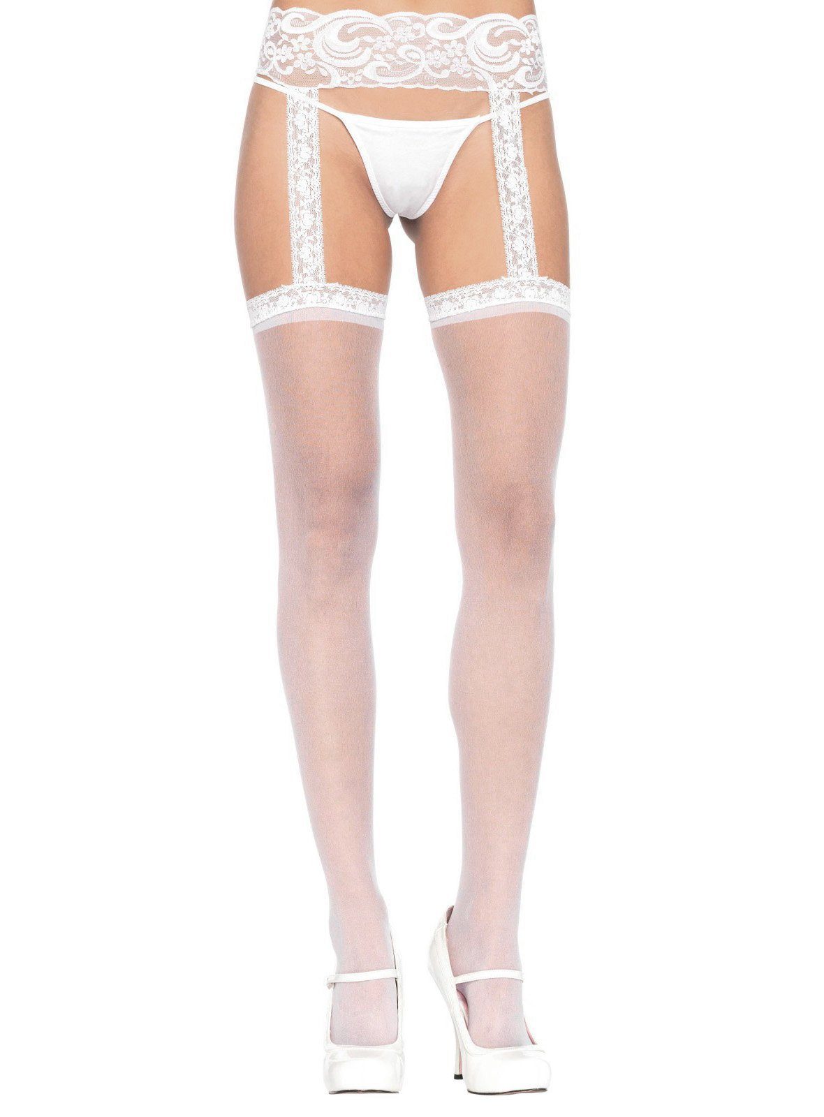 Leg Avenue Feinstrumpfhose Strapsstrumpfhose gerüscht weiß Sinnlich verführerisches Accessoire, das Stil und Eleganz vereint