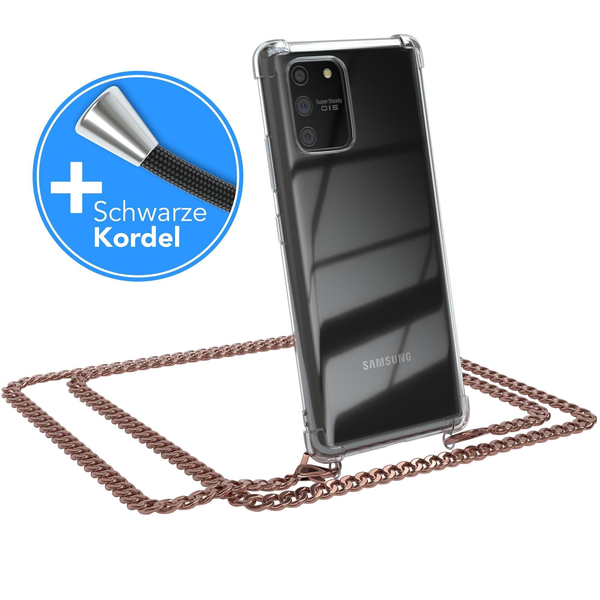 EAZY CASE Handykette 2in1 Metallkette für Samsung Galaxy S10 Lite 6,7 Zoll, Silikonhülle Transparent Smartphonekette für Unterwegs Ketten Rose