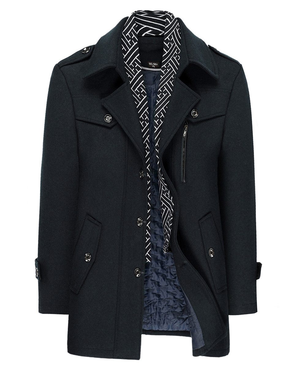 Allthemen Kurzmantel mit abnehmbarem Fake-Kragen Wintermantel Herren Wollma günstig online kaufen