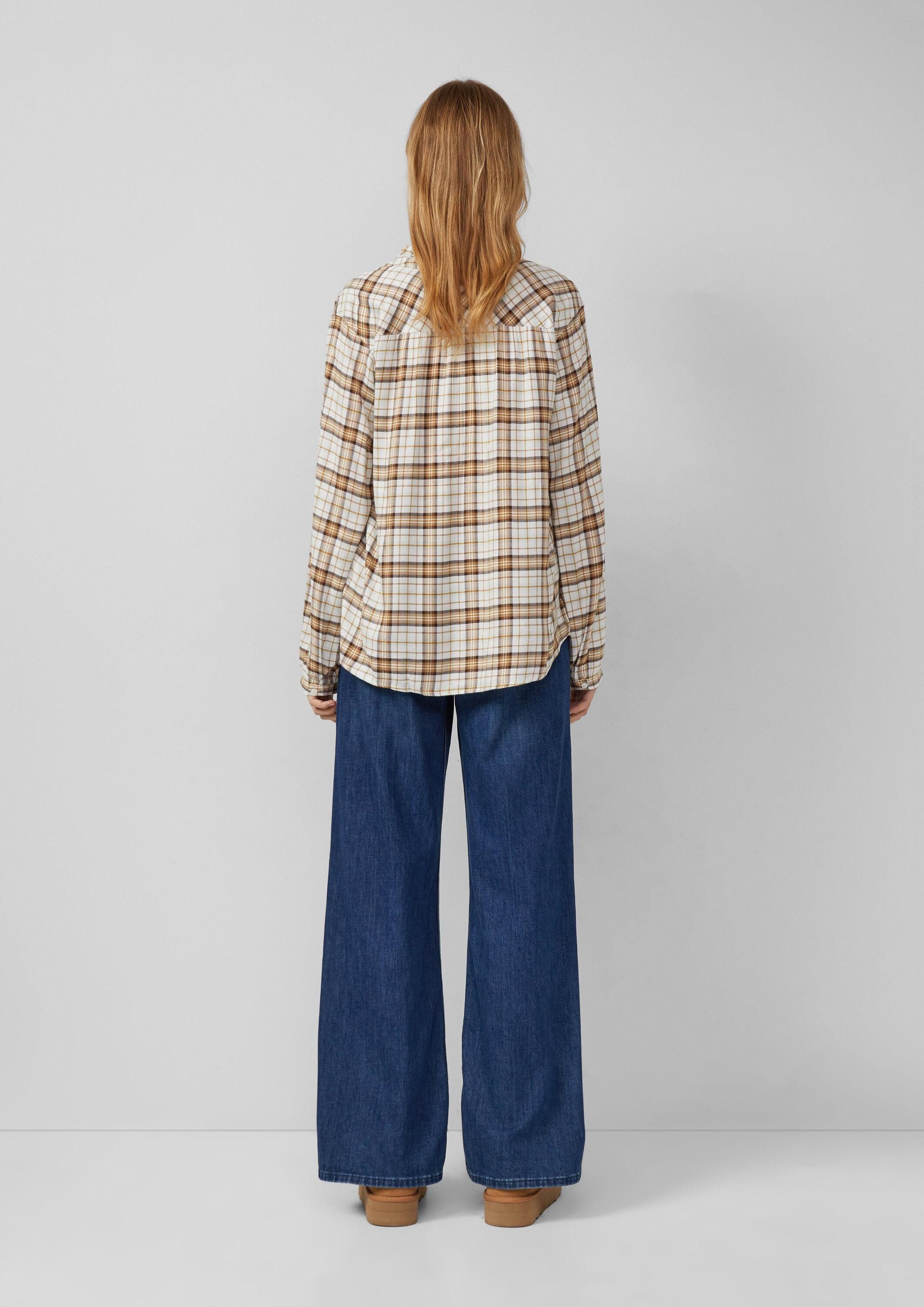s.Oliver Langarmbluse Bluse Karierte Hemdbluse im Relaxed Fit mit Rüschenkragen