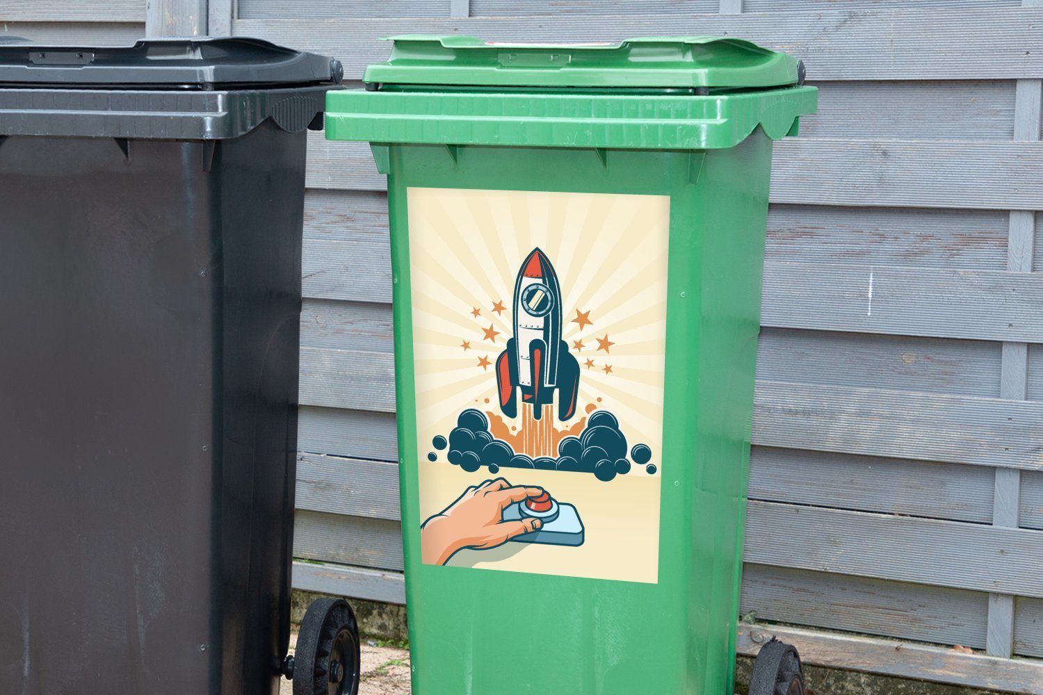 St), Rakete Knopf MuchoWow Vintage - Mülleimer-aufkleber, Abfalbehälter (1 Container, Wandsticker Mülltonne, - Sticker,