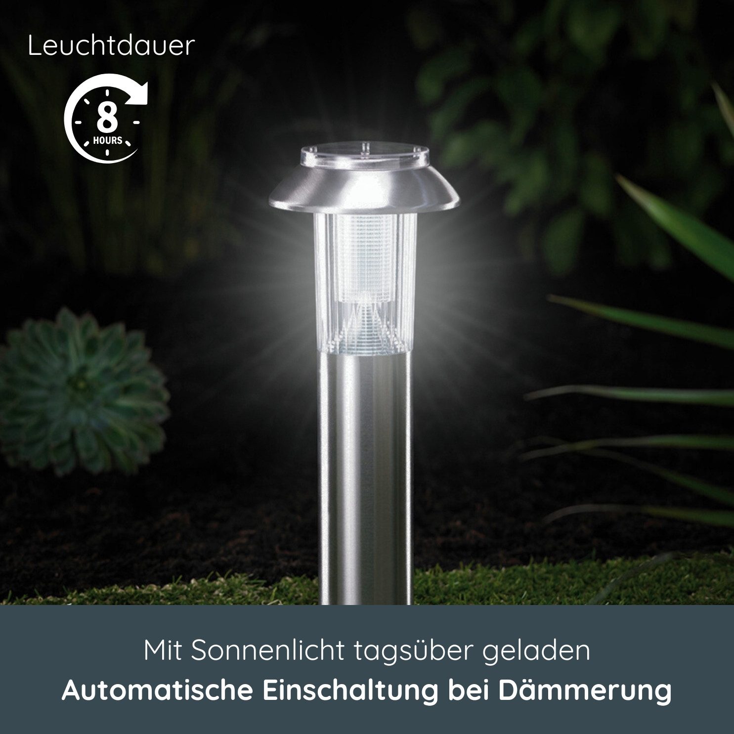 MeLiTec LED Solarleuchte SO06-1 - 3er Set, LED wechselbar, Solarlampe aus Edelstahl, matt gebürstet, bis zu 8 Stunden Leuchtdauer
