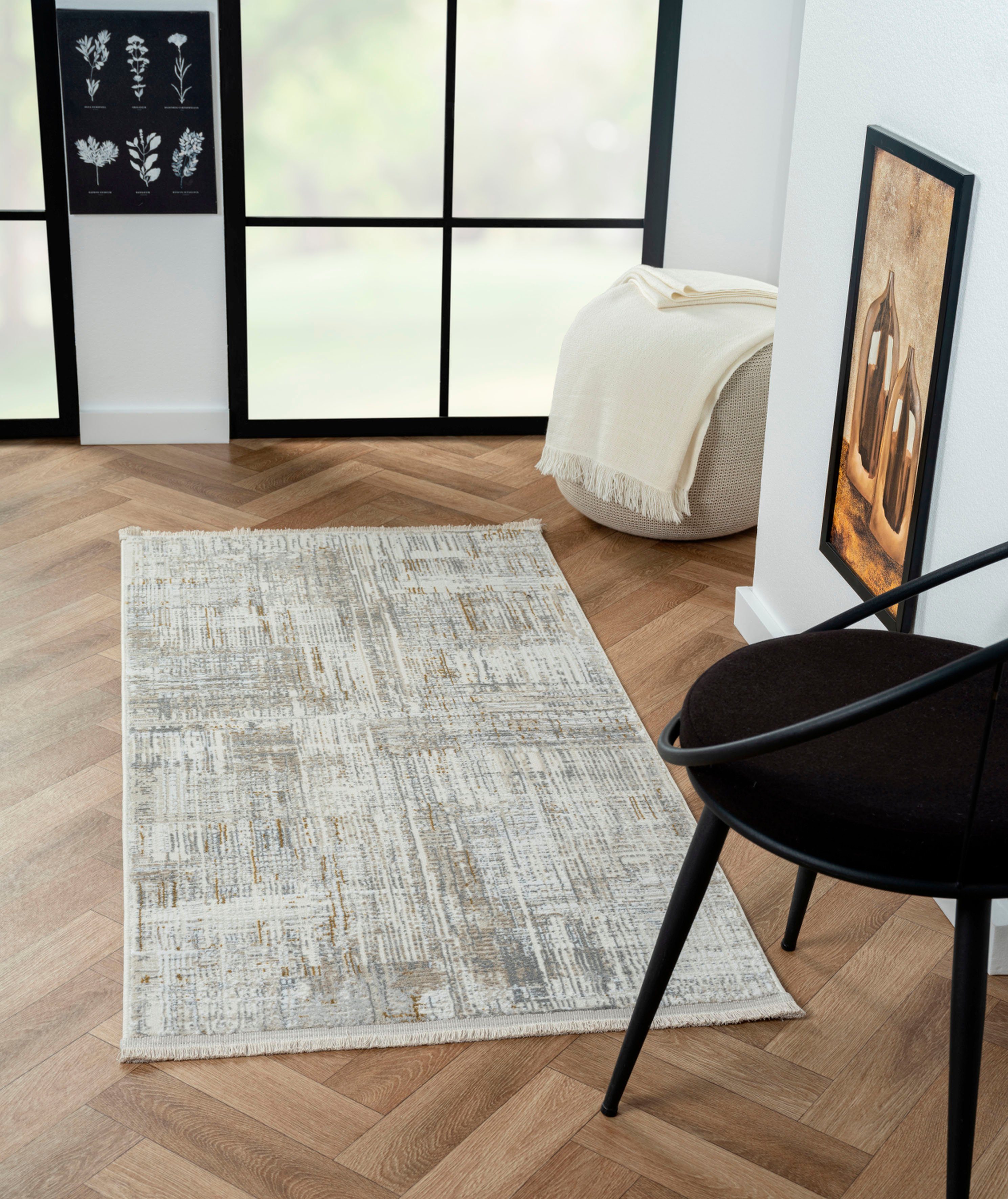 Myflair Möbel & Accessoires Teppich My Taste, rechteckig, Höhe: 10 mm, Kurzflor, Retro-Design, besonders weich durch Microfaser, mit Fransen