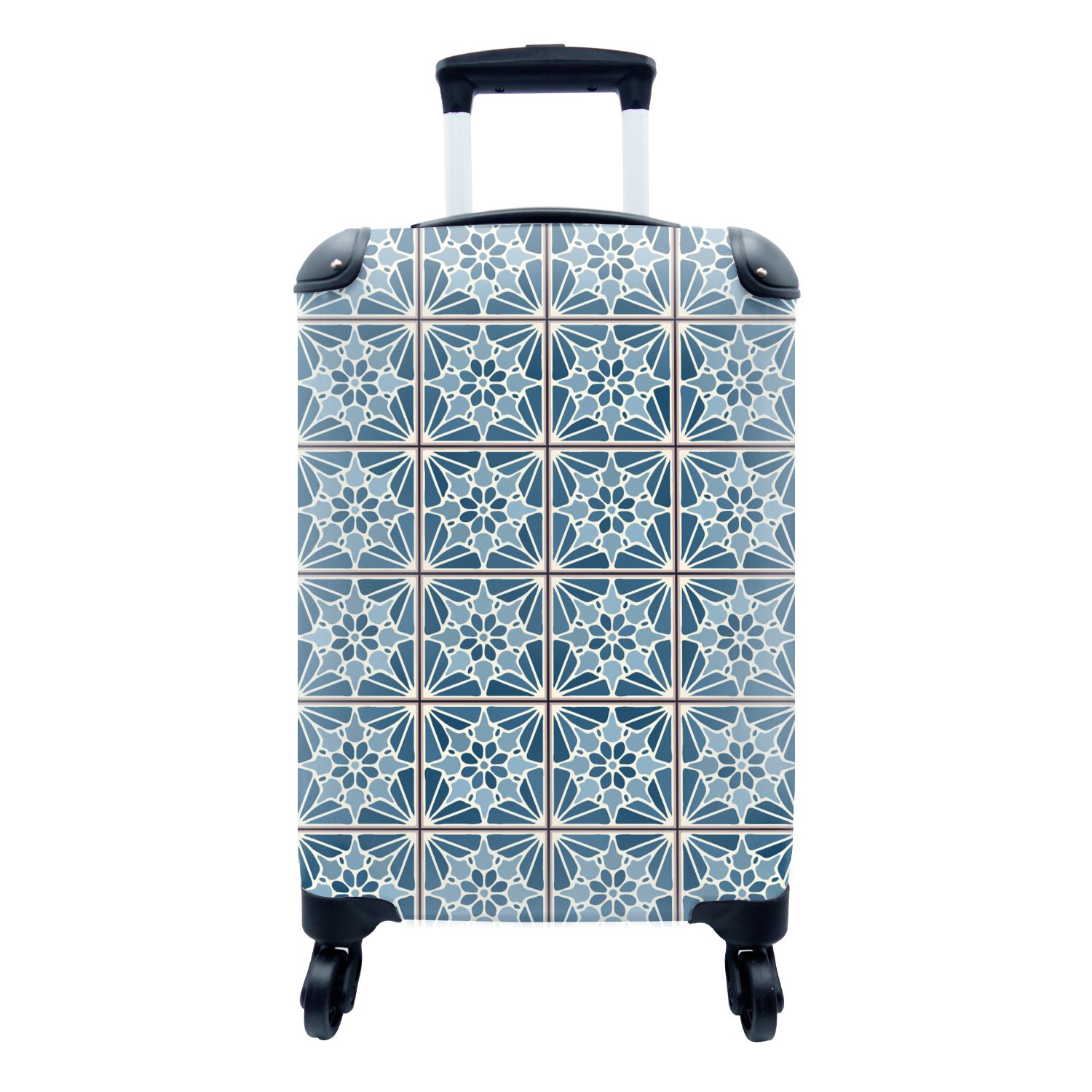 MuchoWow Handgepäckkoffer Blau - Muster - Fliese, 4 Rollen, Reisetasche mit rollen, Handgepäck für Ferien, Trolley, Reisekoffer