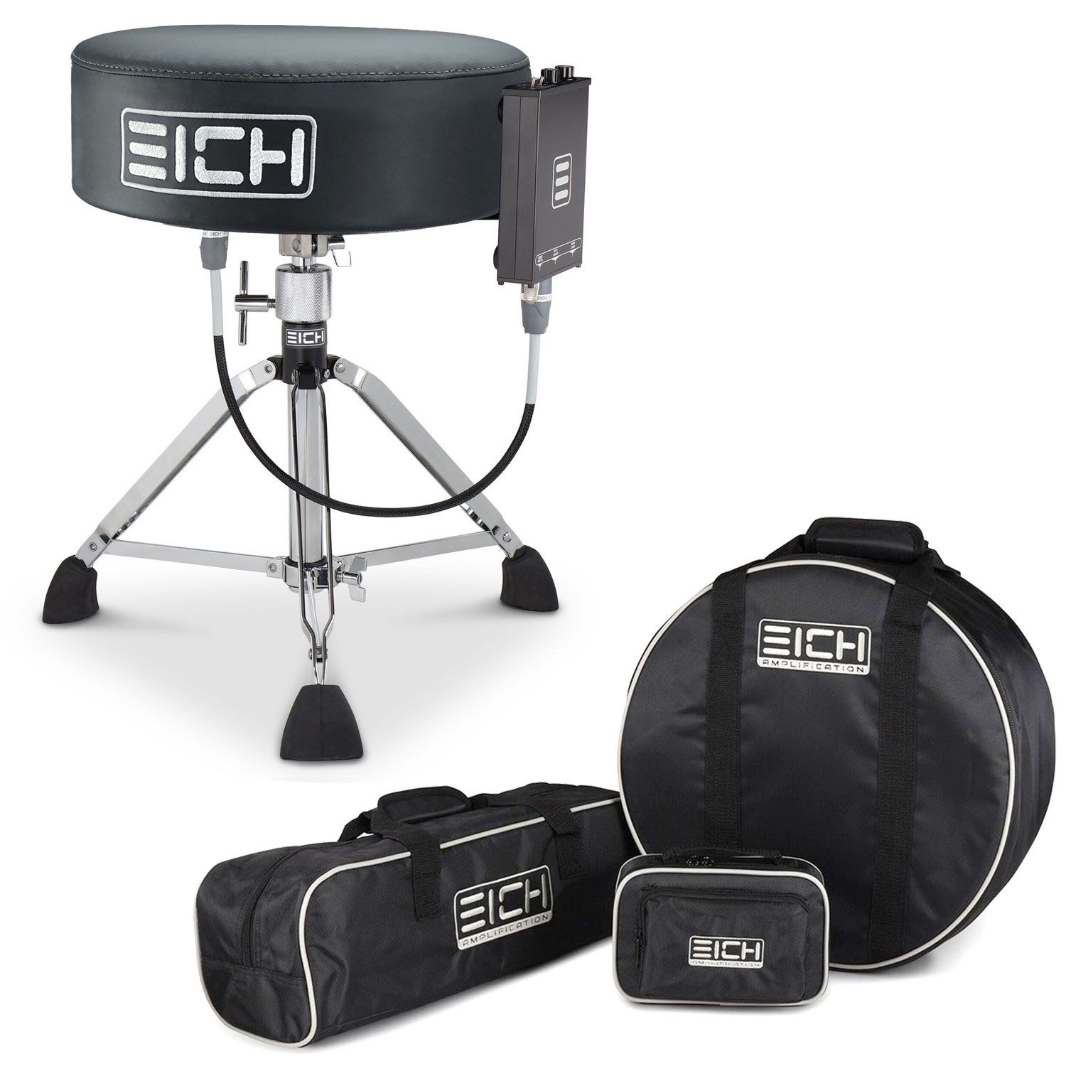 Eich Amplification Schlagzeug Eich Hocker DBC400R Subwoofer-Hocker Leder Komplett-Set mit Taschen,Set, Hocker mit Bass-Shaker, Macht tiefe Frequenzen spürbar durch Vibration