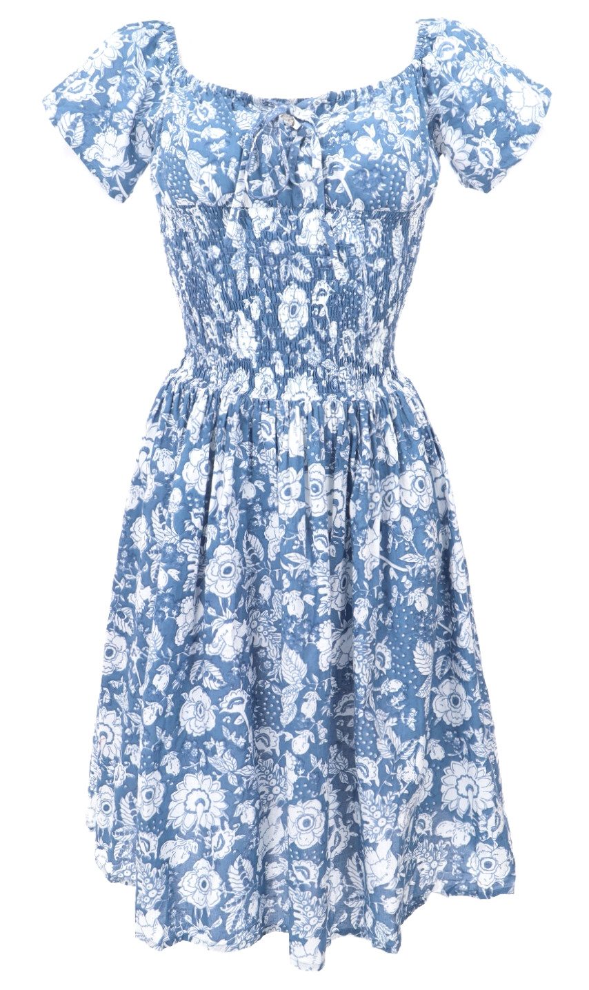 Midikleid Boho Minikleid, handbedrucktes luftiges..