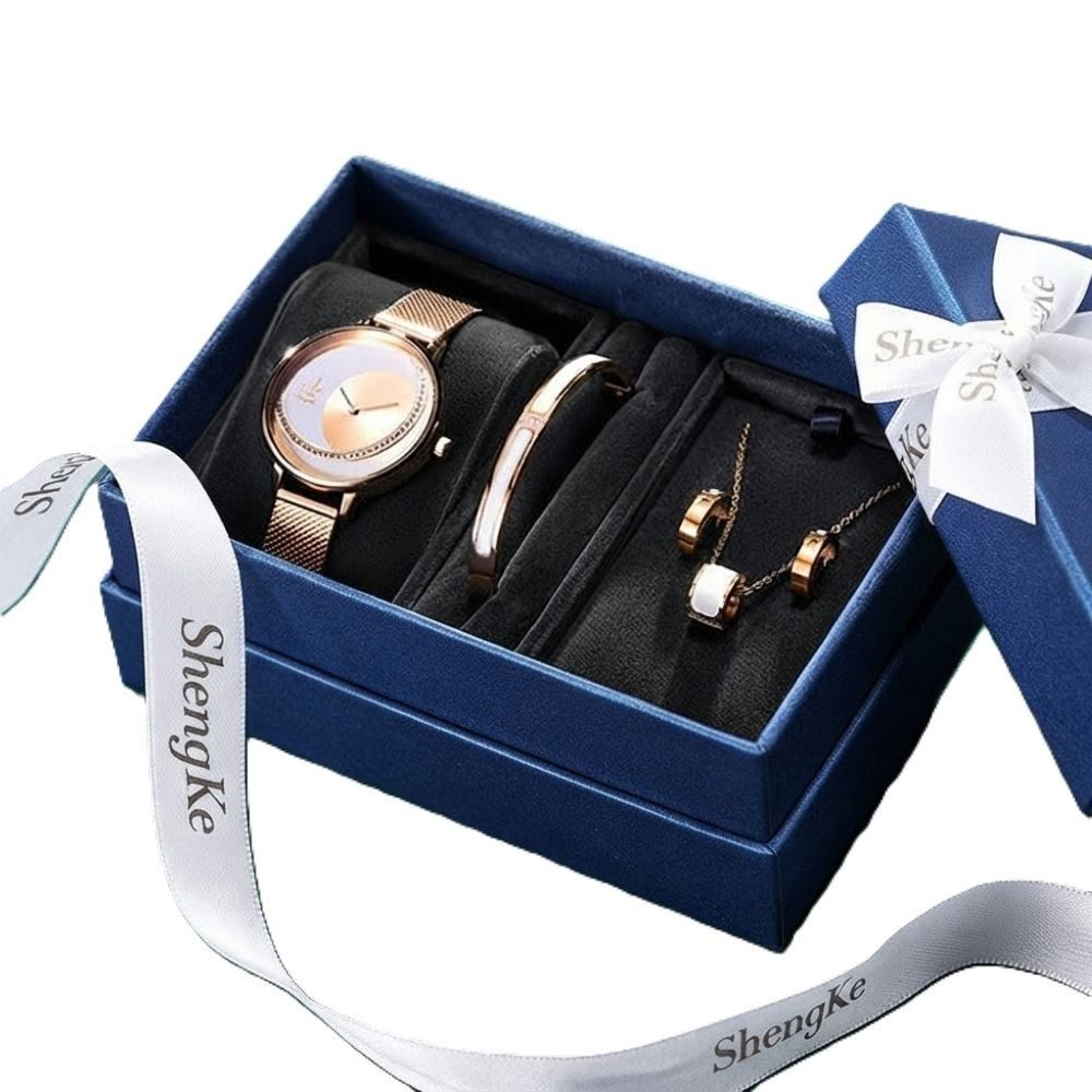 Schmuckset SHENGKE Schmuckset 5tlg, Uhr,Halskette,Ohrringe, Armreif & Geschenkbox