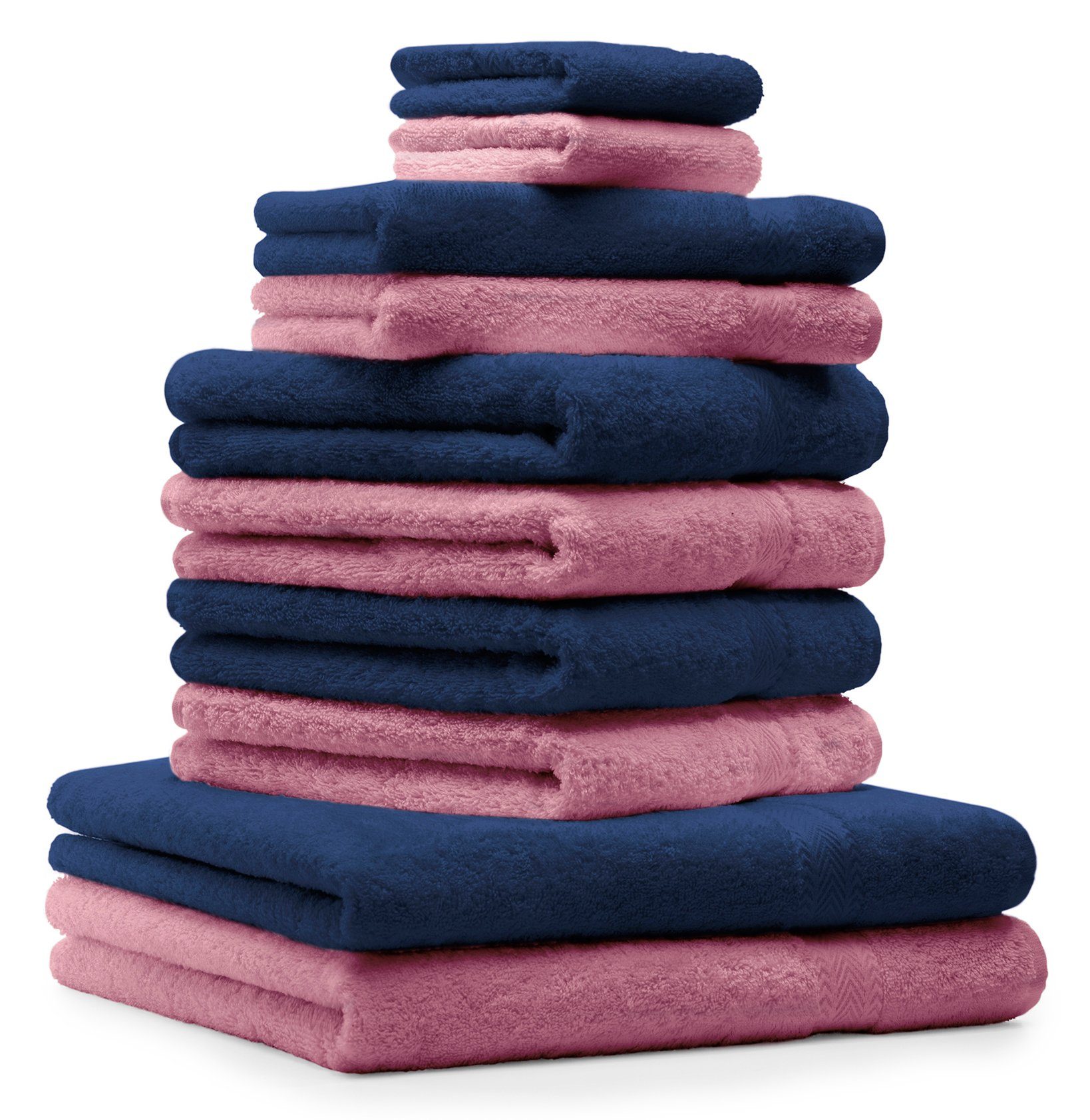 Betz Handtuch Set 10-TLG. Handtücher-Set Classic Farbe dunkelblau und altrosa, 100% Baumwolle | Handtuch-Sets