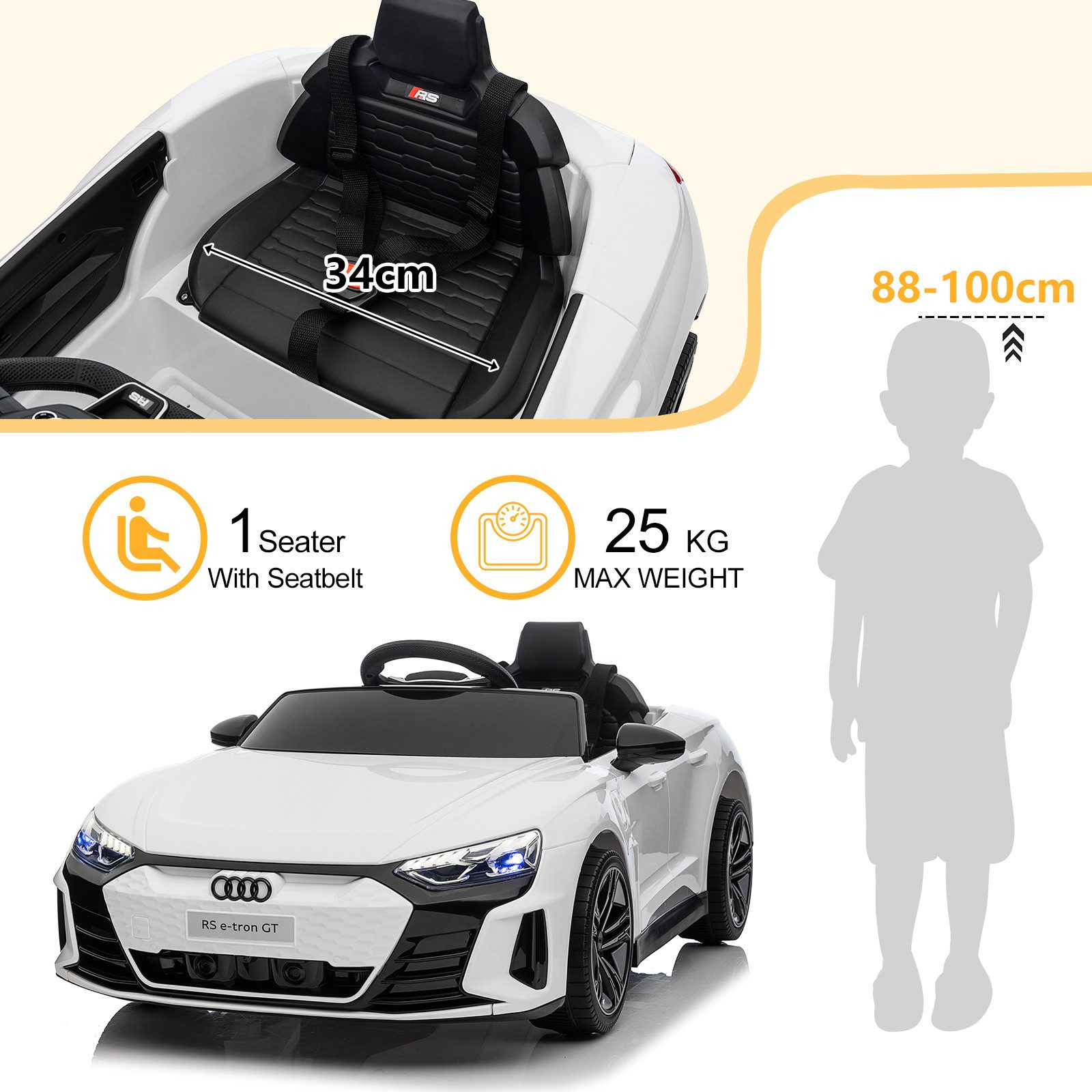 LALAHO Elektro-Kinderauto Elektro-Kinderauto,Kinderfahrzeug,Fernbedienung,Musik,Licht, verstellbarem Sicherheitsgurt und Audi RS e-tron GT Design