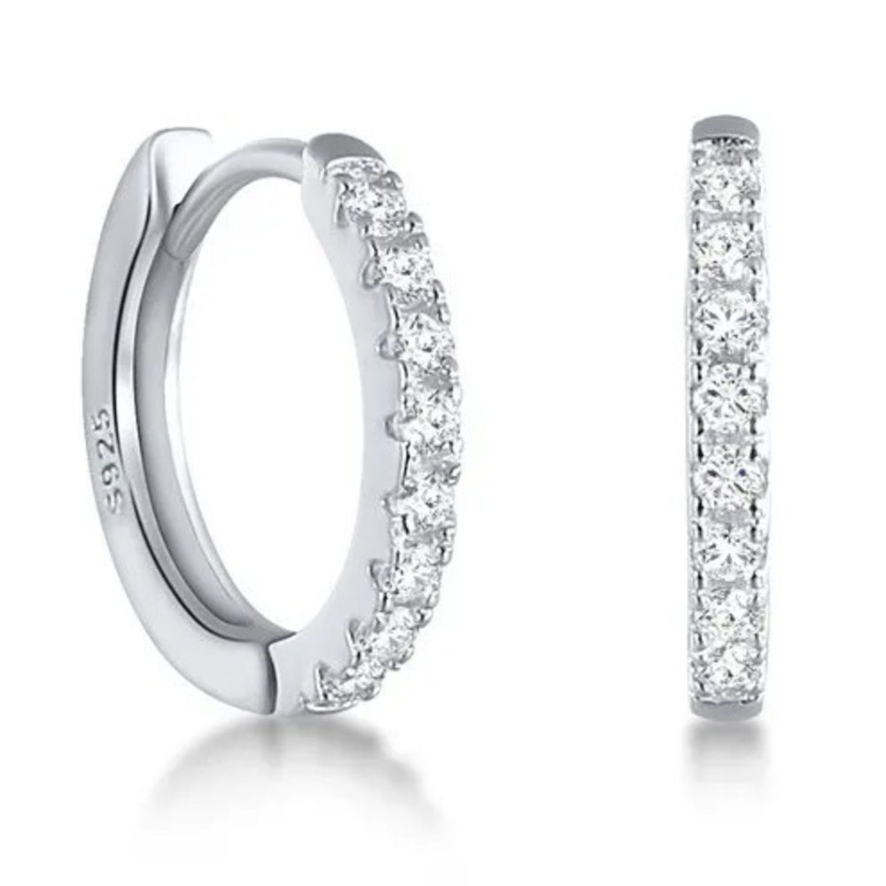 ROUGEMONT Creolen-Set Mini Huggie Creolen Sterling Silber Creolen mit Zirkonia Edelsteinen, Echtschmuck