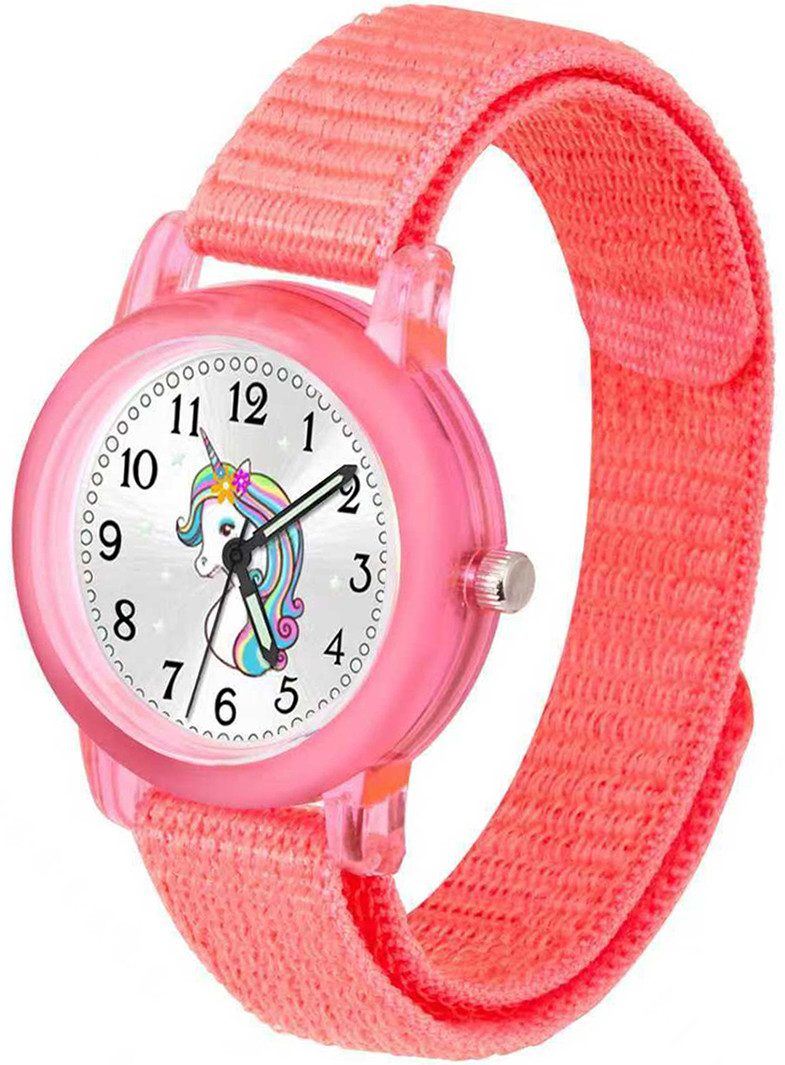 Brecjon Quarzuhr Armbanduhr Mädchen Einhorn Kunststoff Klettarmband nachhaltig, Ideal als Geschenk zur Einschulung für Lernstarter im Set oder einzeln