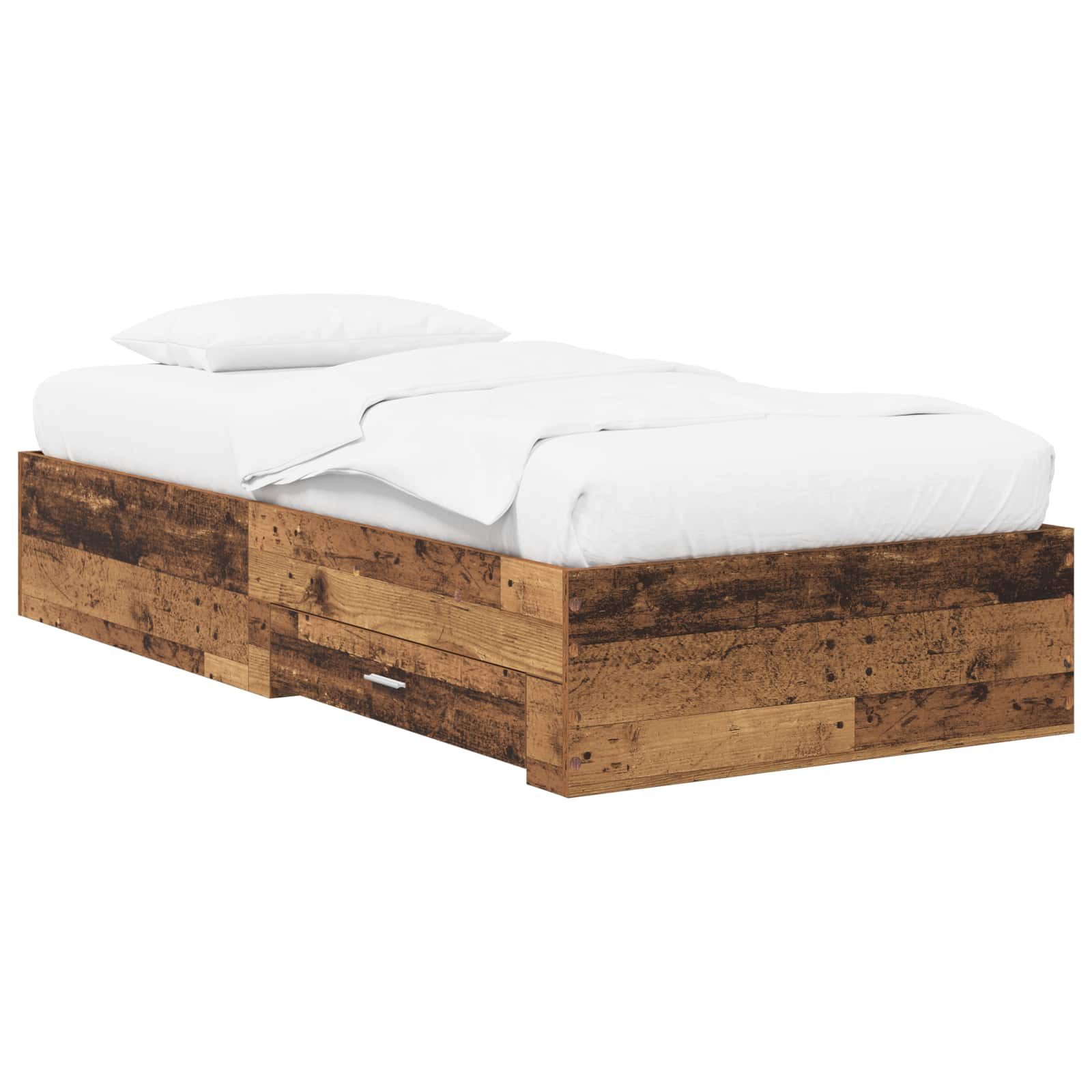 vidaXL Bett Bettrahmen mit Schubladen mit Speicher Altholz Holzwerkstoff (1-tlg)