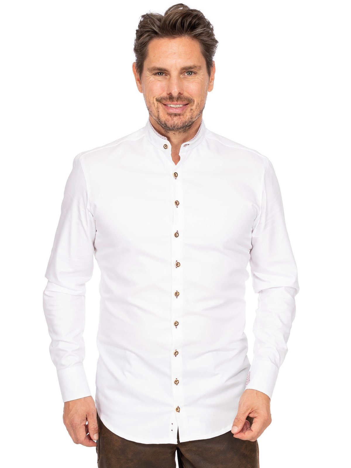 420004-3829-138 Trachtenhemd hochrot Hemd weiß (Slim Stehkragen Gipfelstürmer