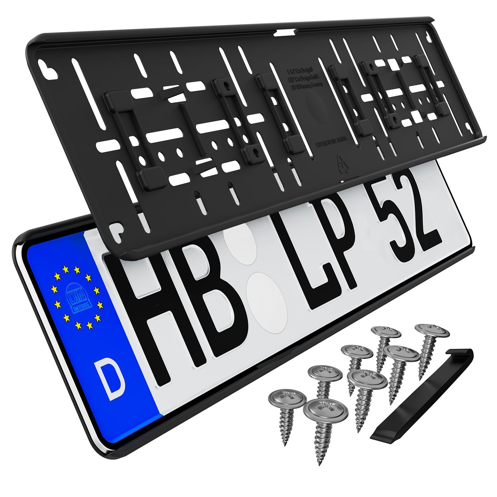 L & P Car Design Kennzeichenhalter für Auto rahmenlos ohne sichtbare Befestigungpunkte Schwarz, (2-St)