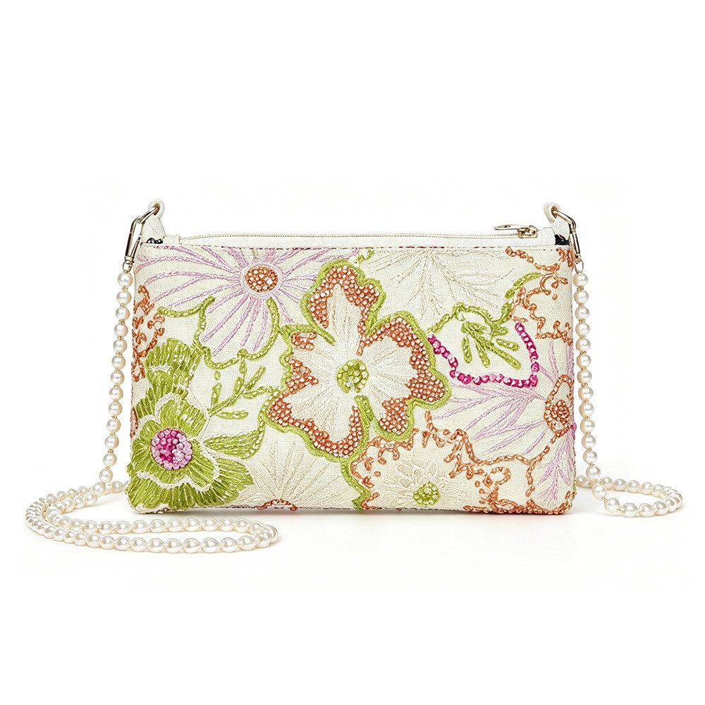 Zaewry Abendtasche Elegante Abendtasche mit Pailletten-Blumenstickerei, Damen Handtasche mit abnehmbarer Kette für Hochzeit, Party & Alltag