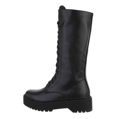 Ital-Design Damen Schnürschuhe Biker Stiefel Blockabsatz Schnürstiefel in Schwarz