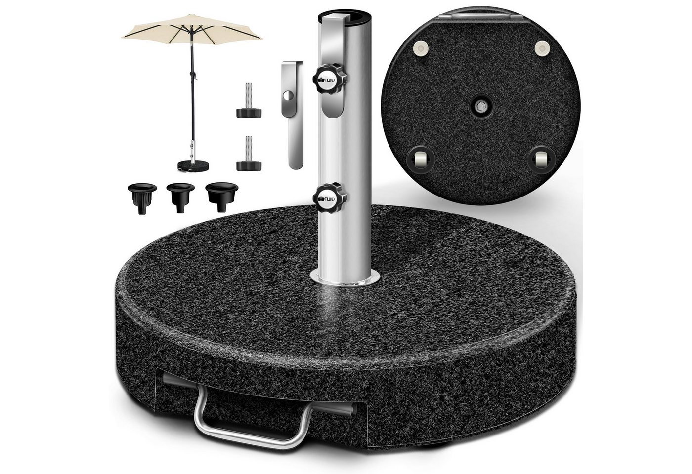 tillvex Sonnenschirm tillvex Granit Sonnenschirmständer, Balkonschirmständer für Schirmstöcke 16-48 mm & 300cm Schirmdurchmesser, Sonnenschirm, Granit Sonnenschirmständer