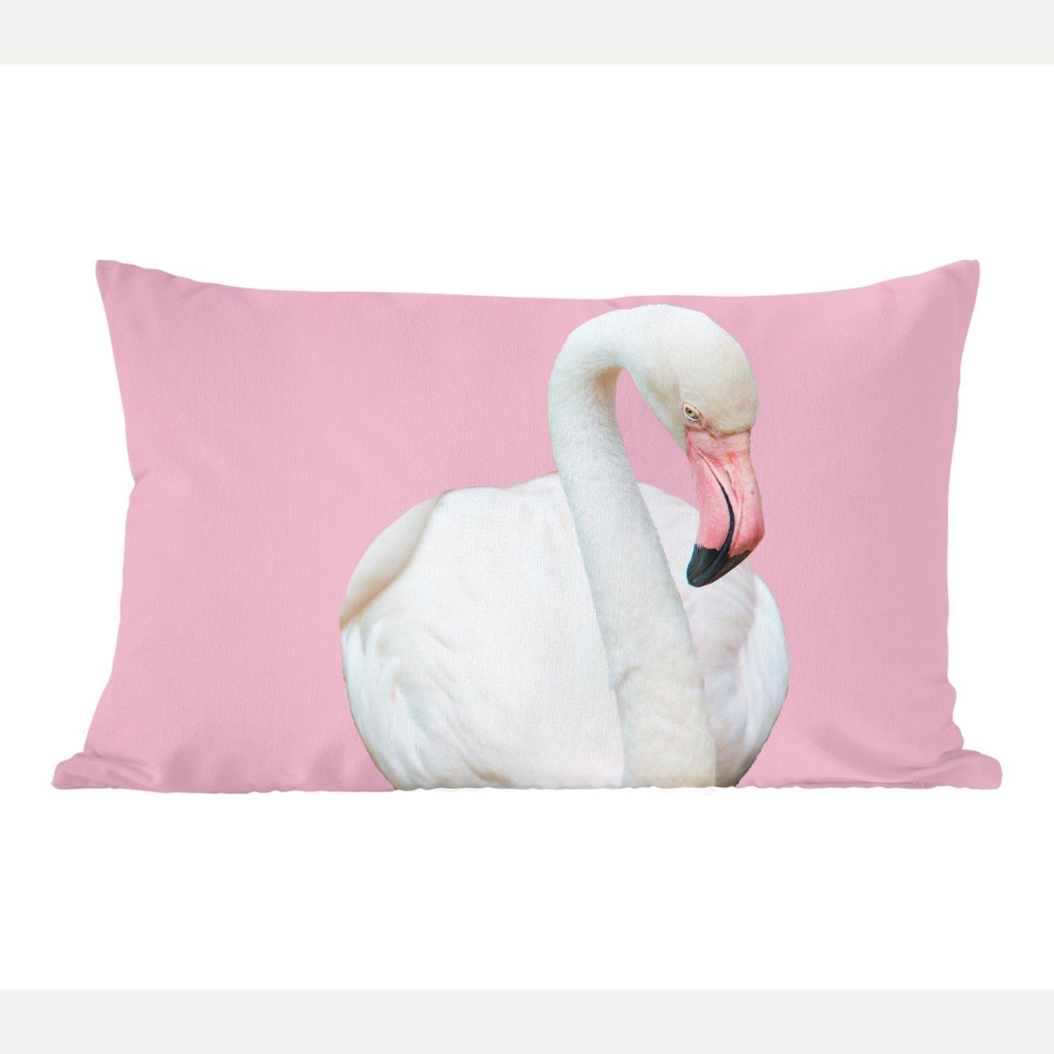 Dekokissen Füllung, Dekoration, mit MuchoWow Weißer Zierkissen, Schlafzimmer Flamingo, Dekokissen Wohzimmer