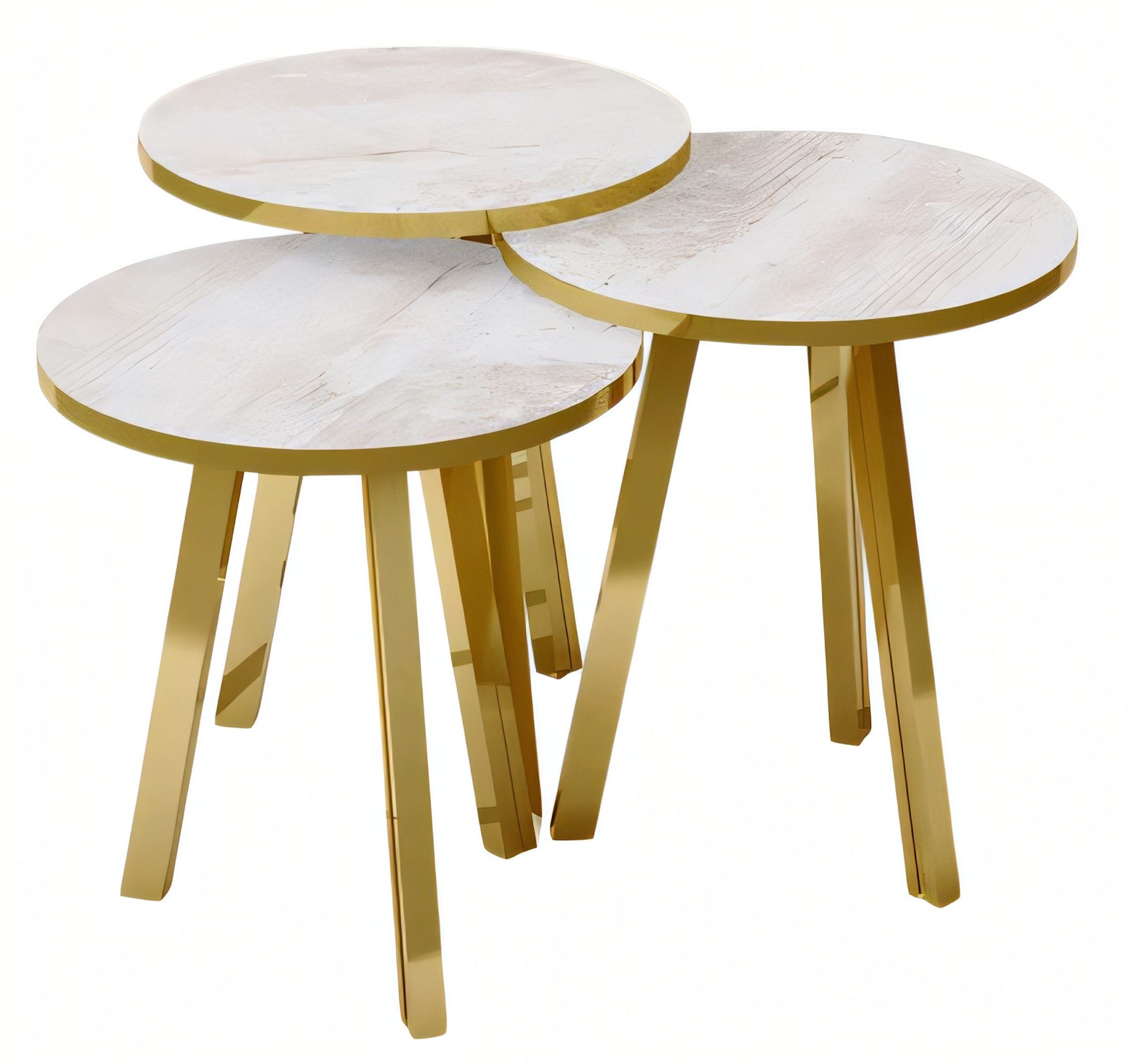 Xlmoebel Satztisch Beiges Holz- und Metall Couchtisch-Set im modernen Design (Set, 3er-Set), Made in Europa